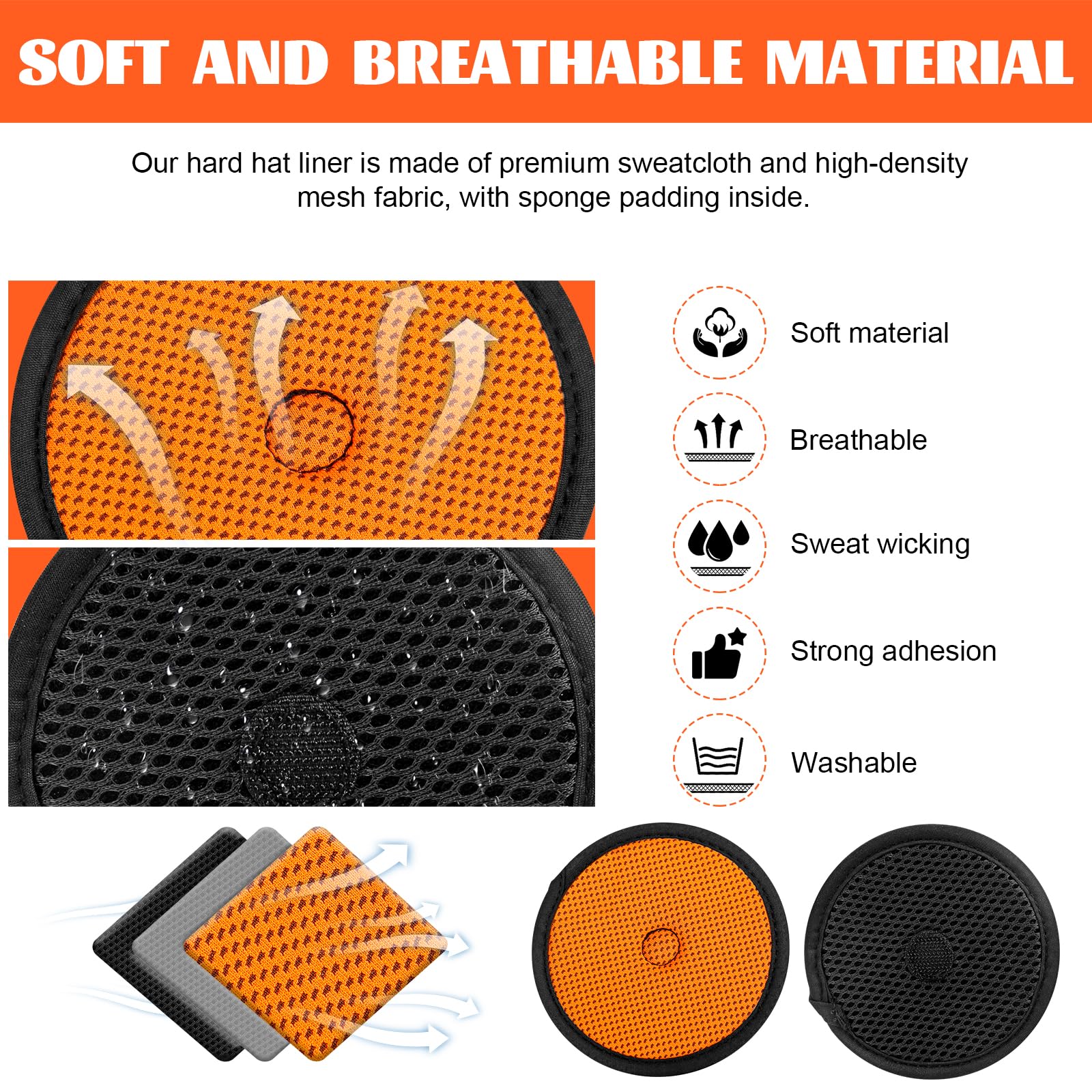 Almohadilla para parte superior dura para sombrero, inserto de casco duro refrescante/forro/cojín de repuesto para cascos, banda lavable para el sudor, accesorios de suspensión (naranja, paquete de 6)
