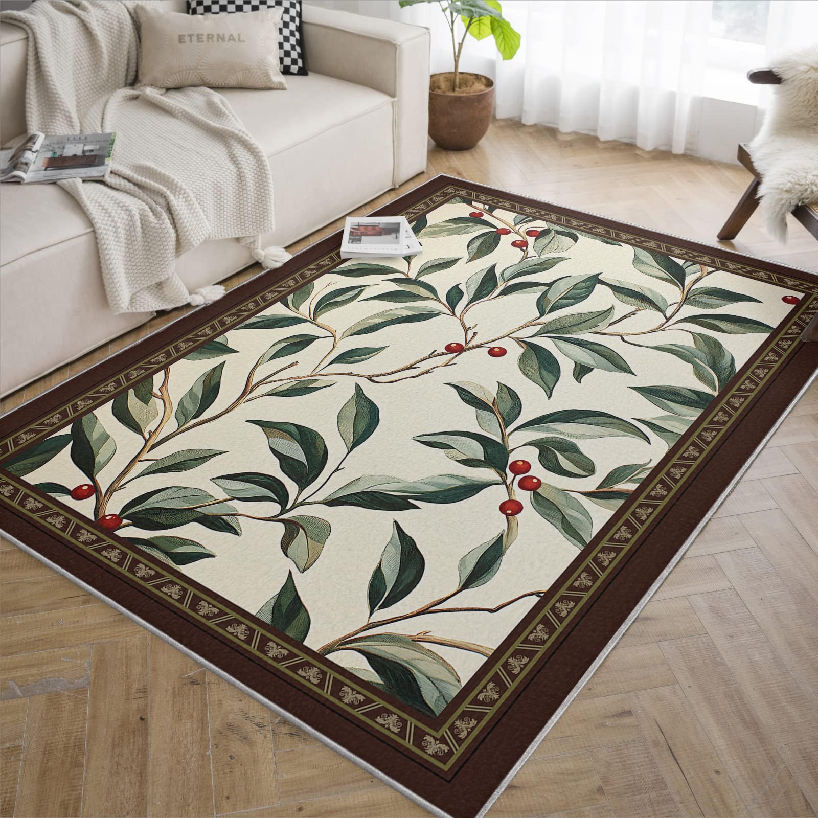 100x150 Tapis Feuilles botaniques Design Moderne Lavable