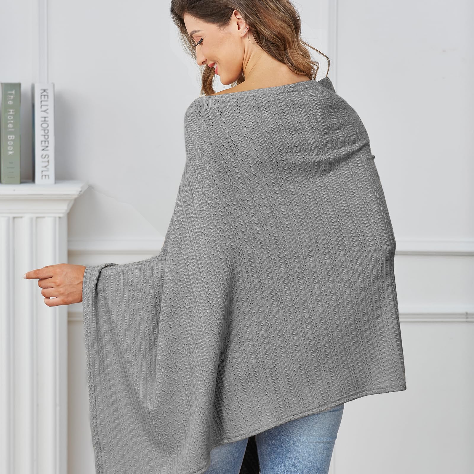 Funda de lactancia para lactancia del bebé, cubierta de lactancia de punto, manta cálida y acogedora, transpirable y suave, cuello ancho con elástico para una fácil visión (gris)