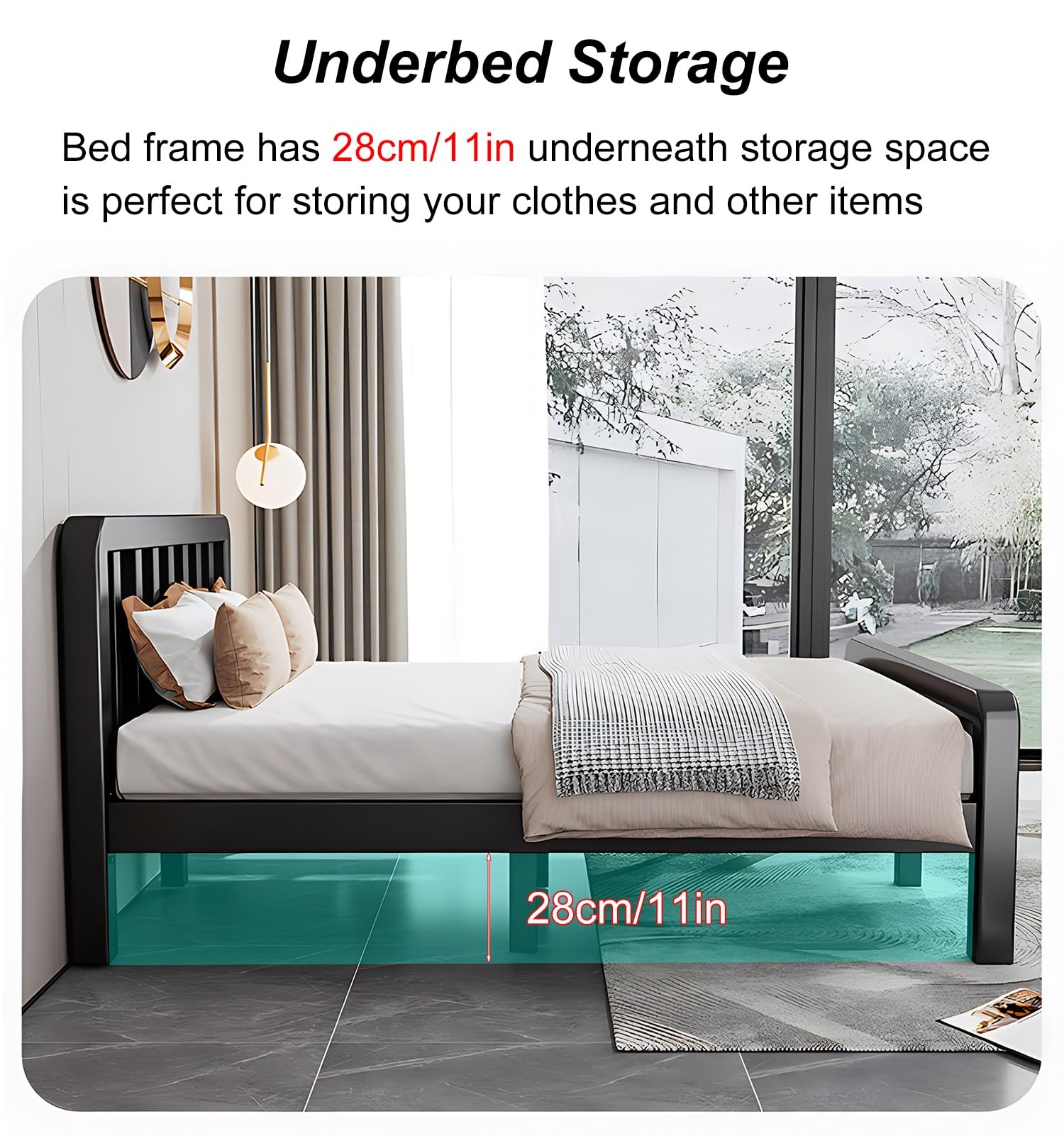 Amazon｜モダンなクイーンベッドフレーム、収納スペース付きベッド