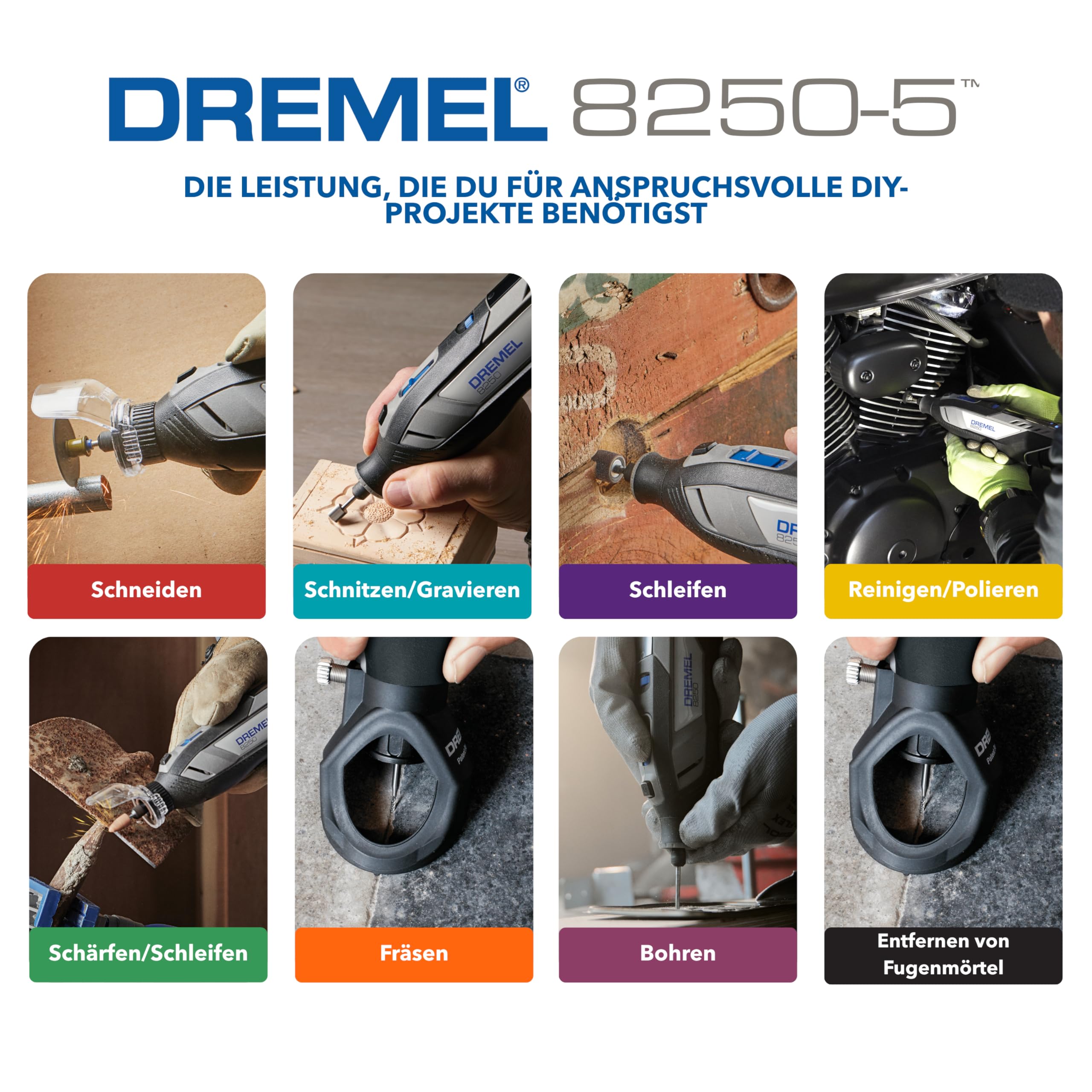 Dremel 8250 12V Akku-Rotationswerkzeug 5.000-30.000 U/min Bürstenloser Multifunktionswerkzeug Set mit Box, 65 Zubehören
