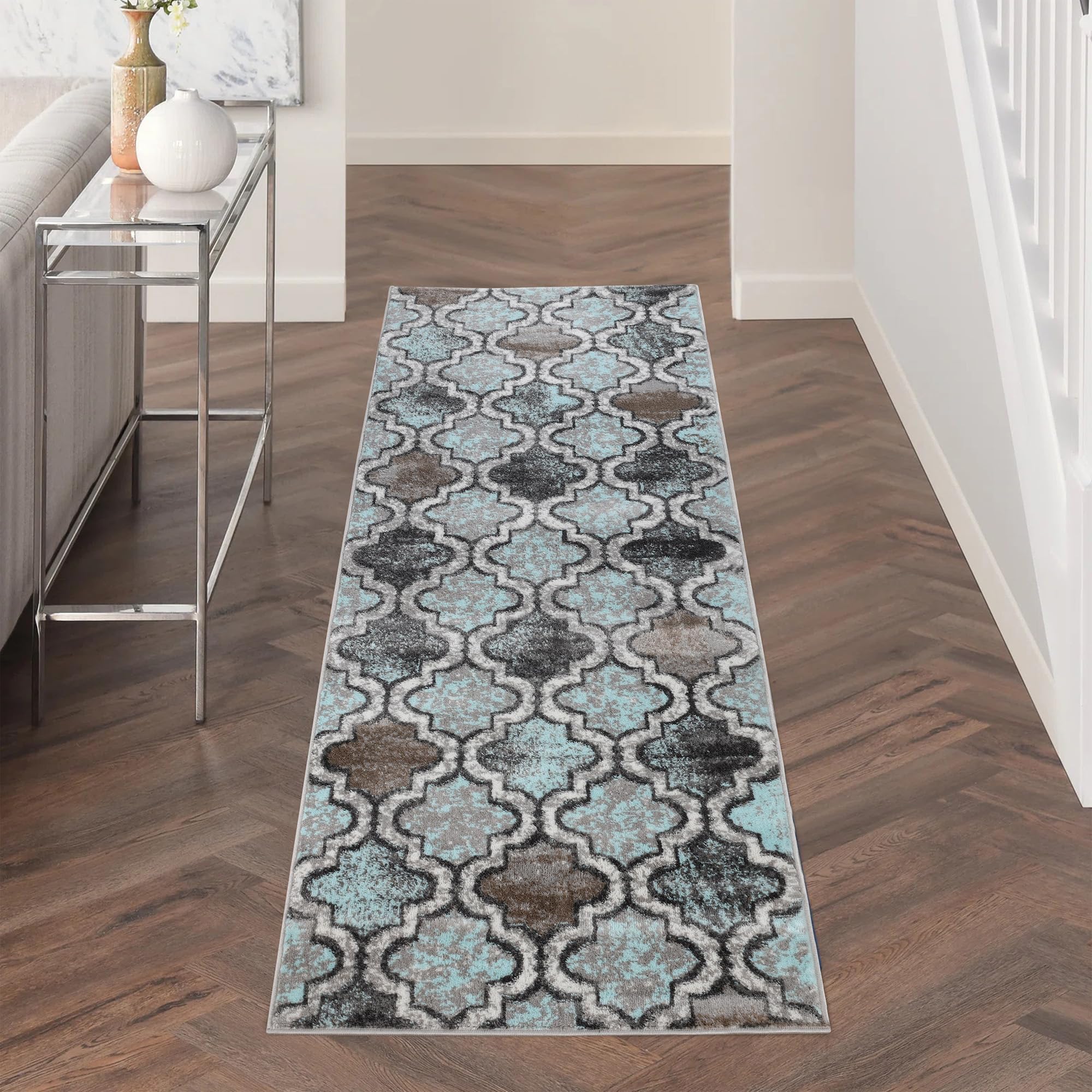 BLUENILEMILLS Indoor Area Runner, Jute Backing, Perfect for Hallway, Living/Dining, Bedroom, Office, Kitchen, Entryway, Modern Geometric Trellis Floor