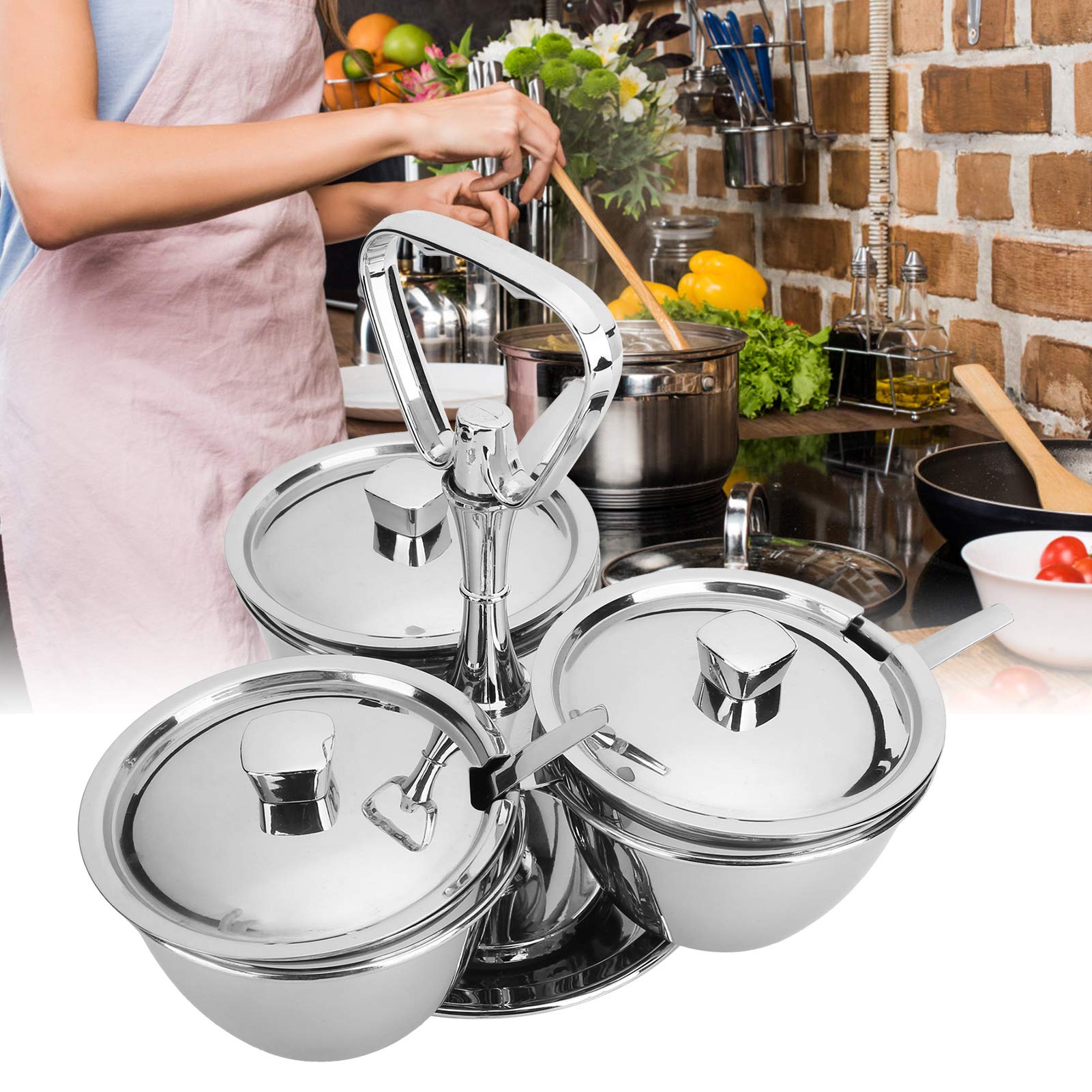 Organizador de soporte para condimentos para encimera de cocina, ollas para condimentos giratorias de acero inoxidable, juego de condimentos, azucarero