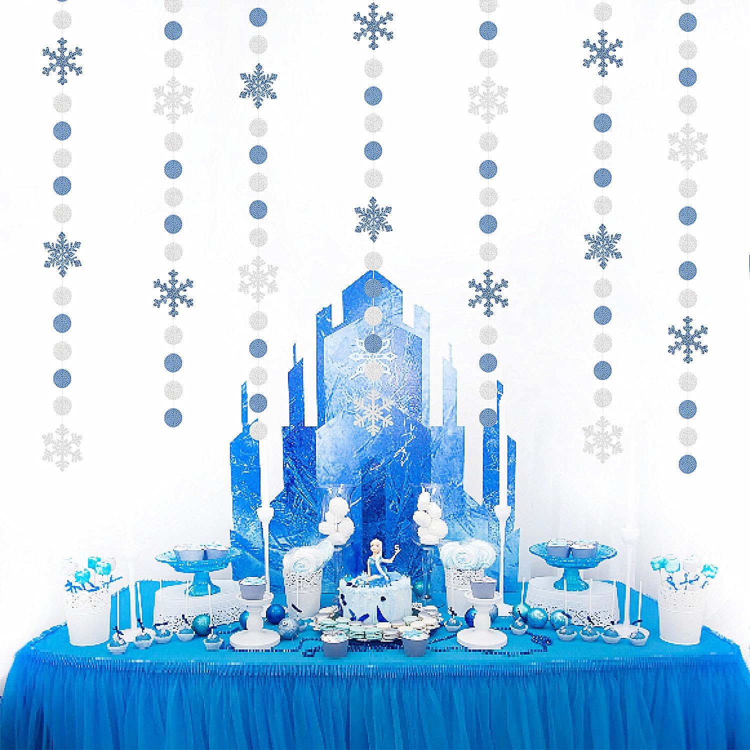 FHGG Glittery Frozen Snowflake Garland – Blue & White Winter Wonderland Party Decor For Birthday, Christmas - View #9