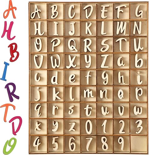 248 letras del alfabeto de madera de 1 pulgada y números de madera en blanco sin terminar para manualidades, números de madera con bandeja de