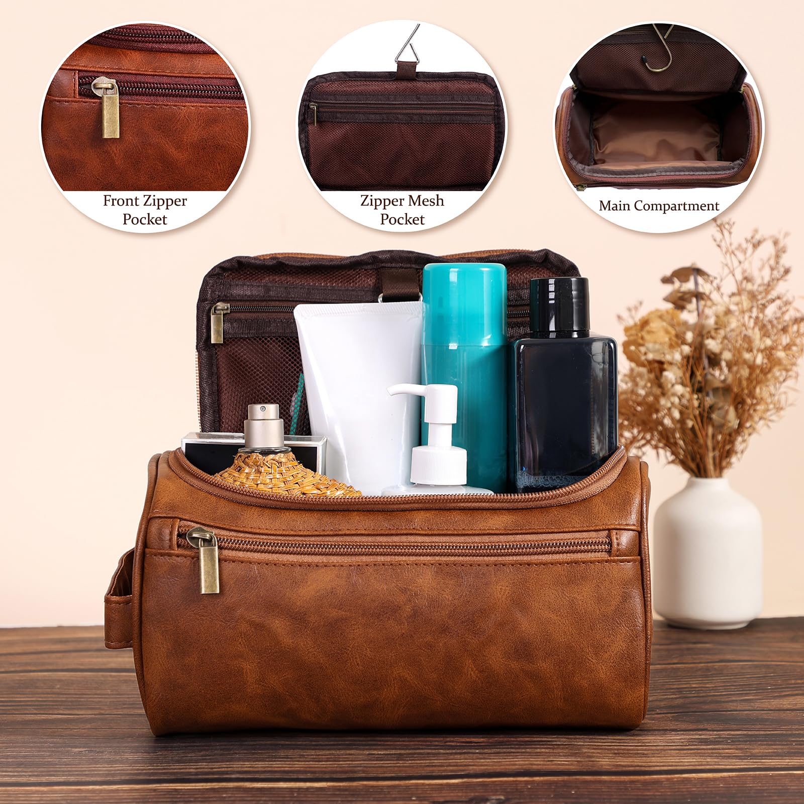 Neceser para hombres, kit de afeitado colgante para hombres y mujeres, bolsas organizadoras de artículos de tocador resistentes al agua, bolsas de cosméticos de piel sintética para accesorios