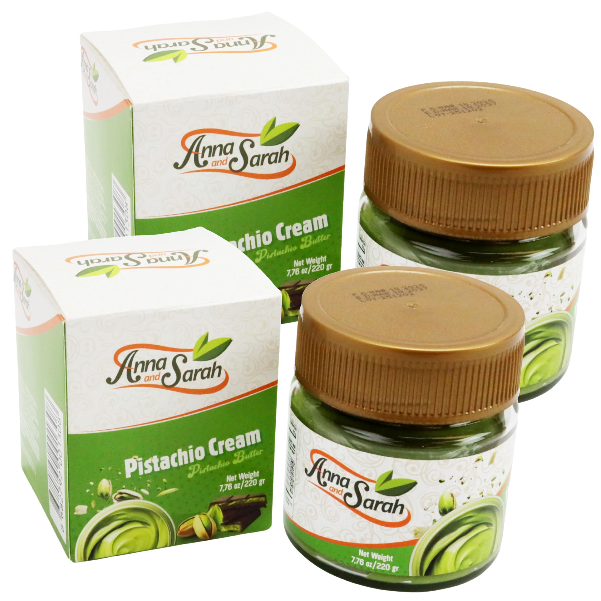 Pistachio Butter Spreadable Cream, 7.75 oz (220 gr) 2 PACK in Glass Jar Rich & Nutty Cream Spread for Knafeh and Dubai Chocolate, Chocolate Bars,