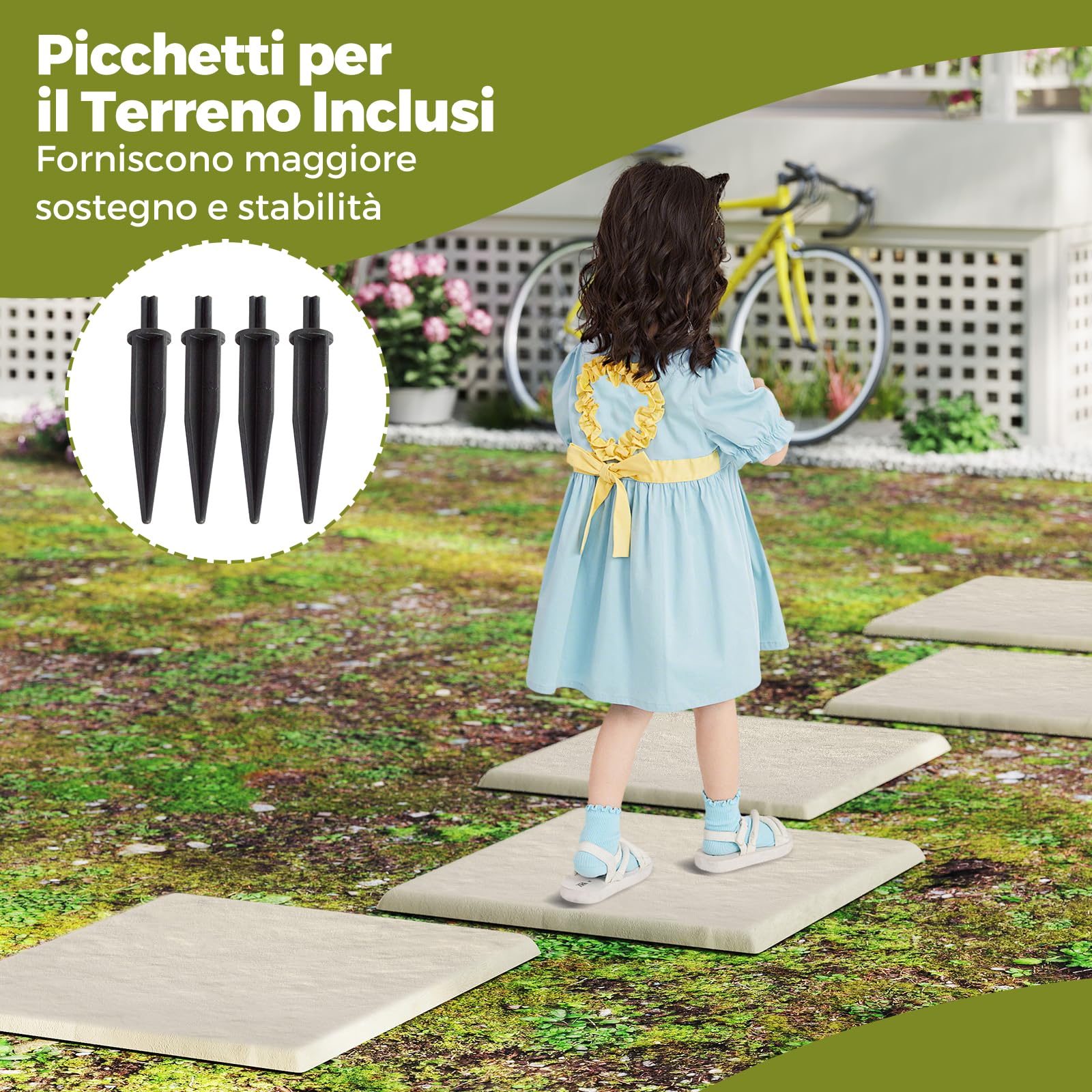 COSTWAY Set di 8 Pietre da Passo con Picchetti da Terra, Passerelle Decorative per Giardino, Pavimentazione Esterna Resistente a Tutte le Condizioni Meteorologiche per Prato e Giardino