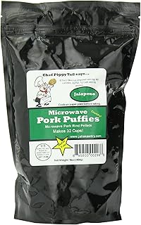 Chef Piggy Tail Microwave Pork Puffies Pork Rinds, Jalapeno, 16 Ounce