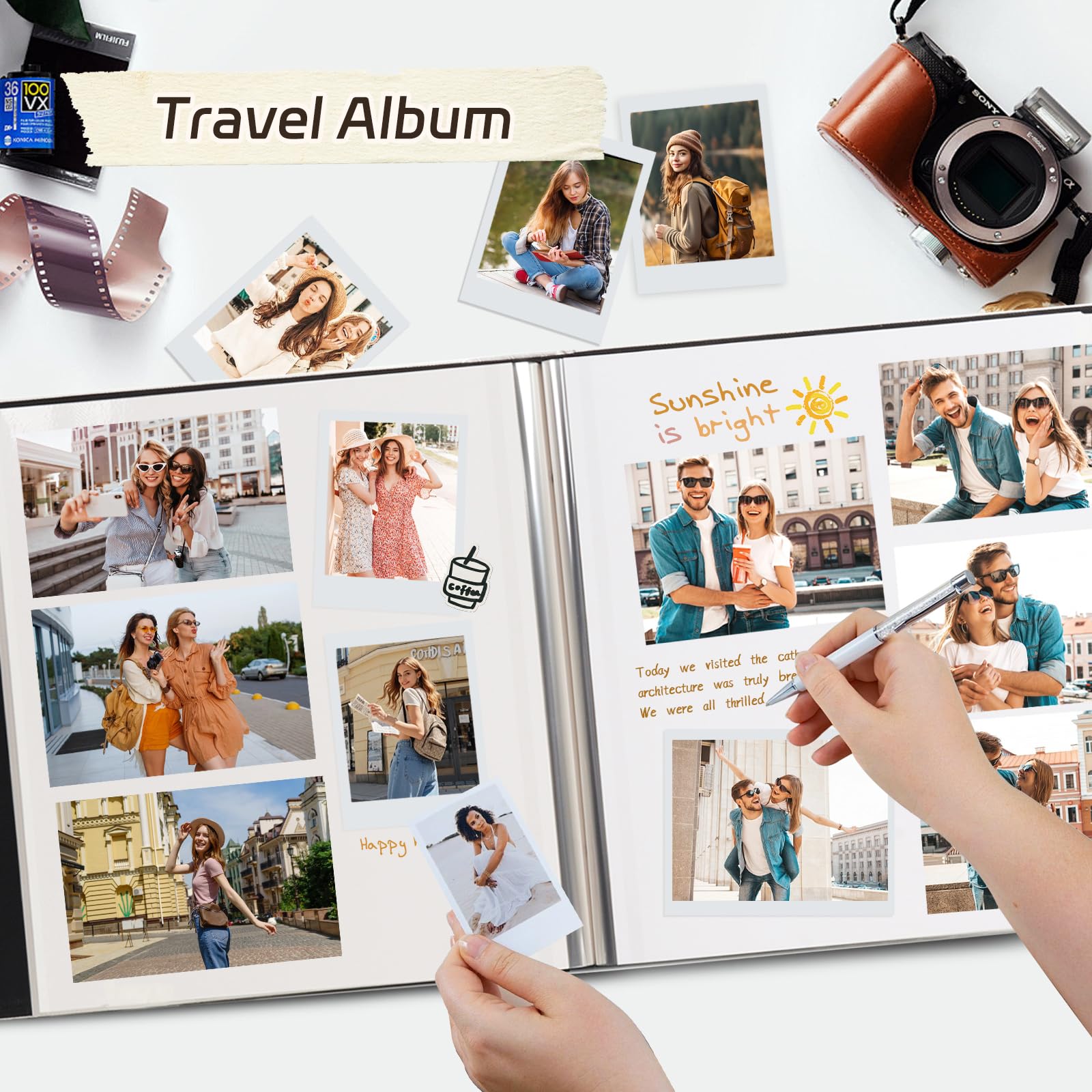 RECUTMS, 60 DIY-Fotoalbum mit selbstklebenden Seiten, Kunstlederumschlag mit Knopfprägung für Fotos in 10×15, 13×18, 20×25 cm, Hochzeitsalbum, Babyalbum, Erinnerungsbuch, Familien-Scrapbook, Grau | 30 Blatt/60 Seiten, für Fotos der Größe 7,6 x 12,7 cm, 10