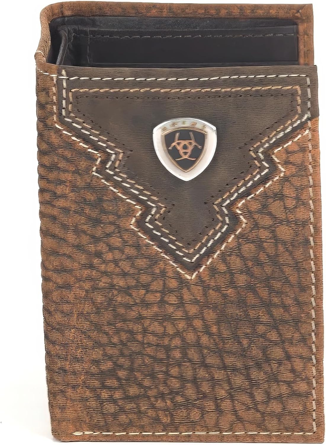 ARIAT Trifold Overlay Shield Wallet, Brown Rowdy