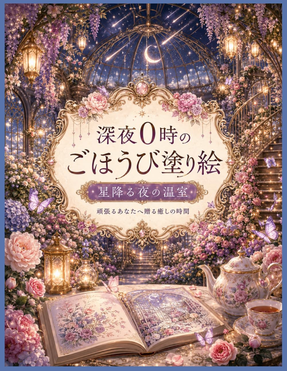 深夜０時のごほうび塗り絵－星降る夜の温室－: 頑張るあなたへ贈る癒しの時間