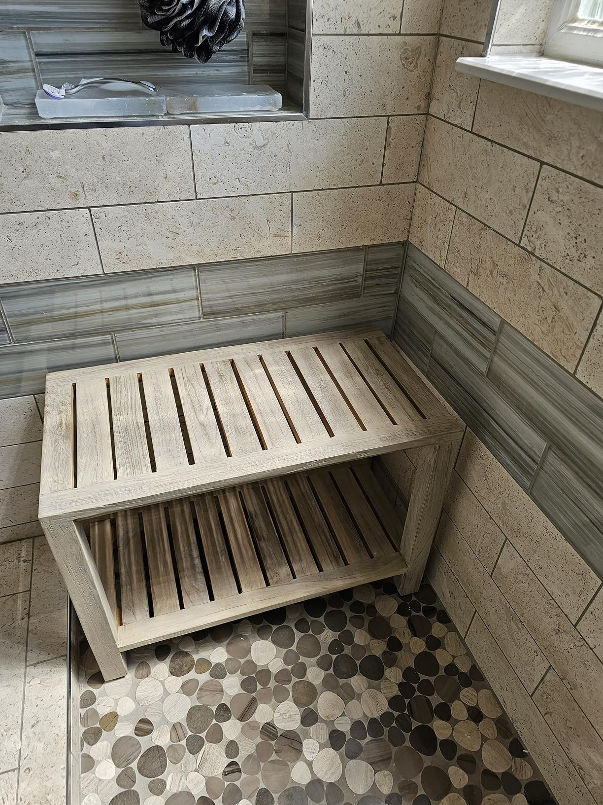 Amazon.com: TeakCraft Gray Teak Shower Bench with Shelf 24 Inch for ...