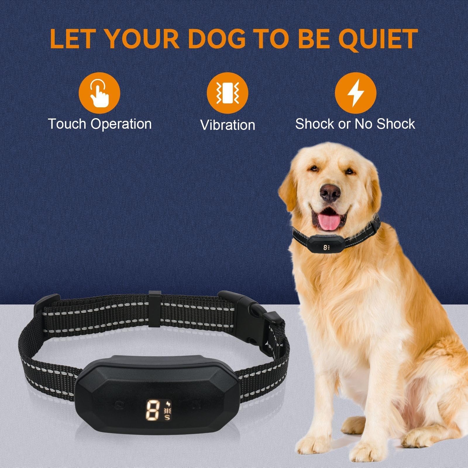 BT02 Collar de entrenamiento de ladridos, tres modos de entrenamiento: sonido, vibración, choque, negro
