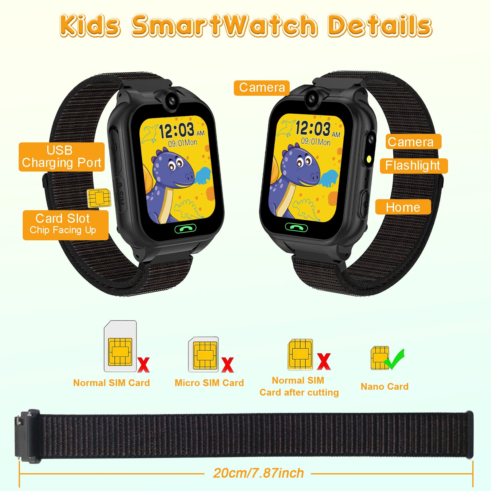 PTHTECHUS Smartwatch Kinder - 1.68'' Uhr Telefon für Mädchen Jungen mit Anruf, SOS, 18 Spiele, Musik, Kamera, Wecker, Taschenlampe, Kinderuhr Telefonieren Smart Watch Kids Geschenk