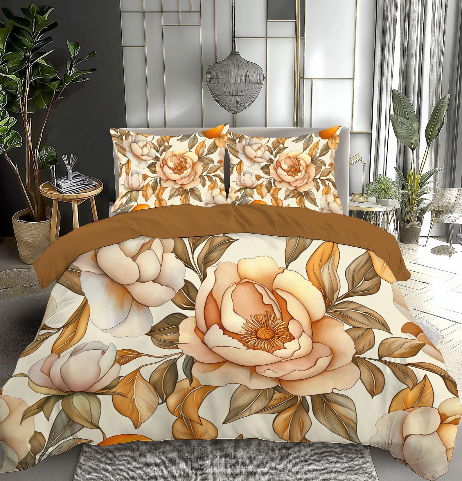 Ensemble de literie 140x200 en microfibres douces pivoine 3D et zippé