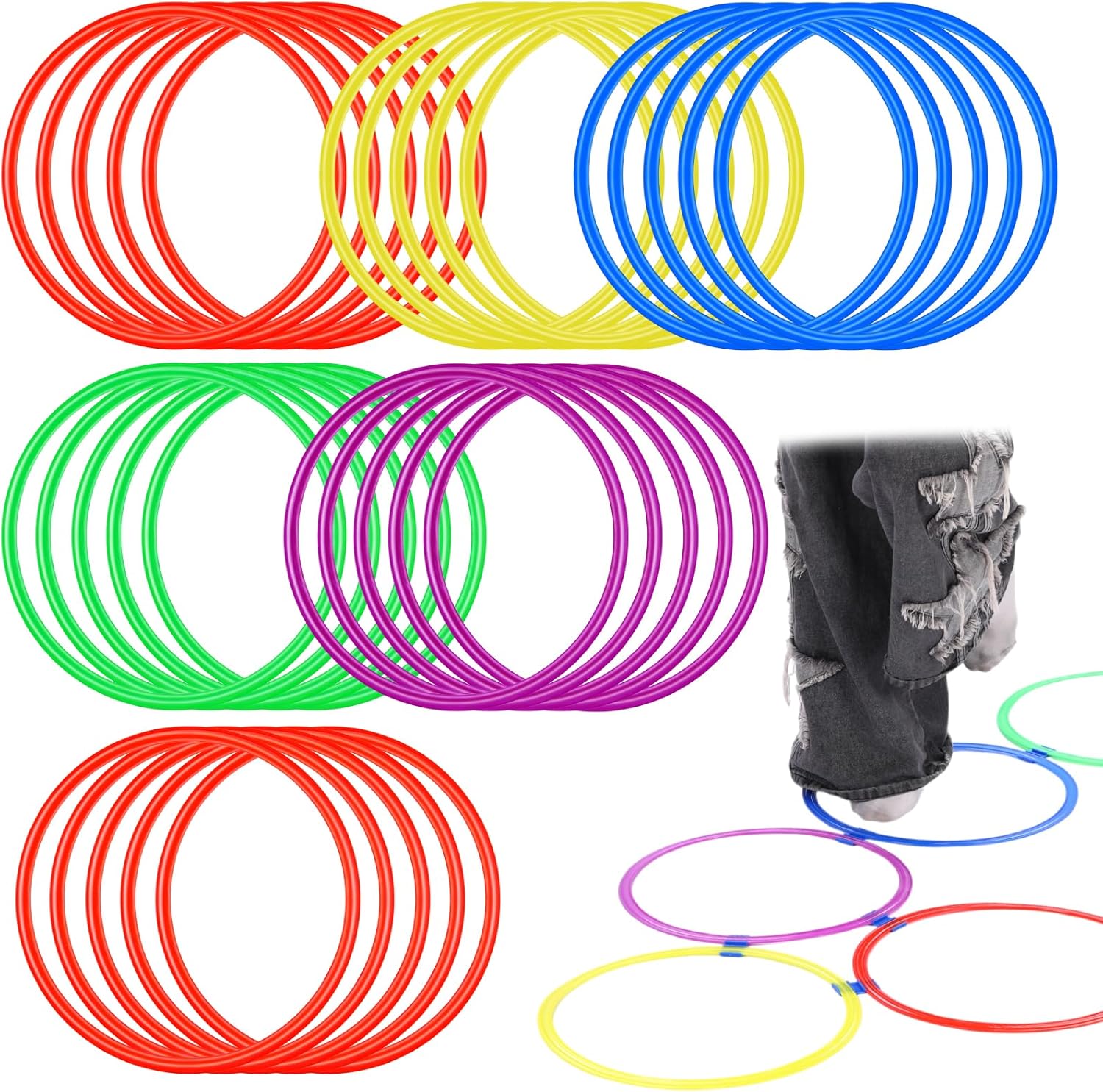 30 Pcs Agility Rings Speed and Agility Training Rings 15" Exercise Speed Circle Jumping Hoops for Training Throwing Equipment (Yellow/Blue/red/Green/Purple)