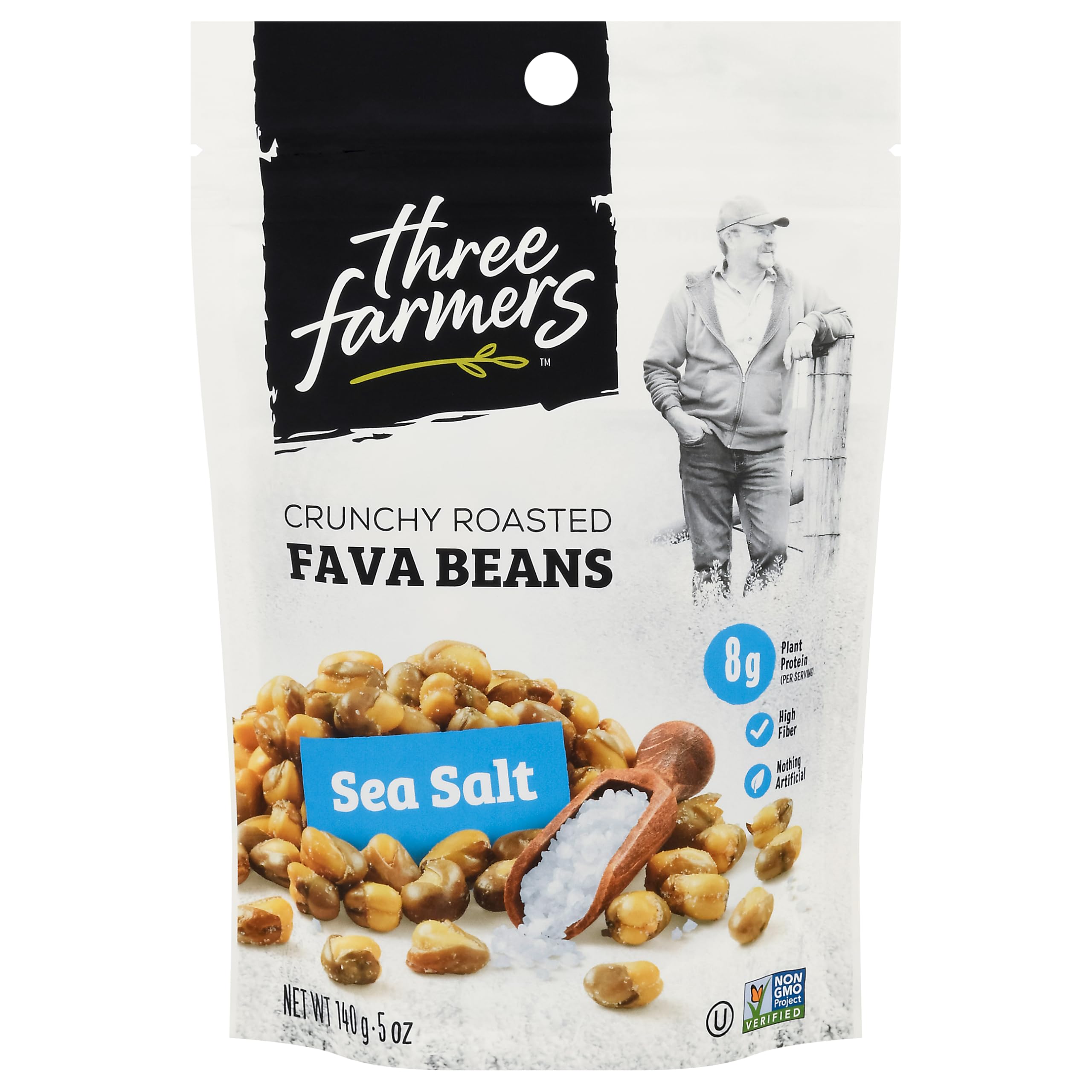 THREE FARMERS Sea Salt Roasted Fava Beans, 140 GR