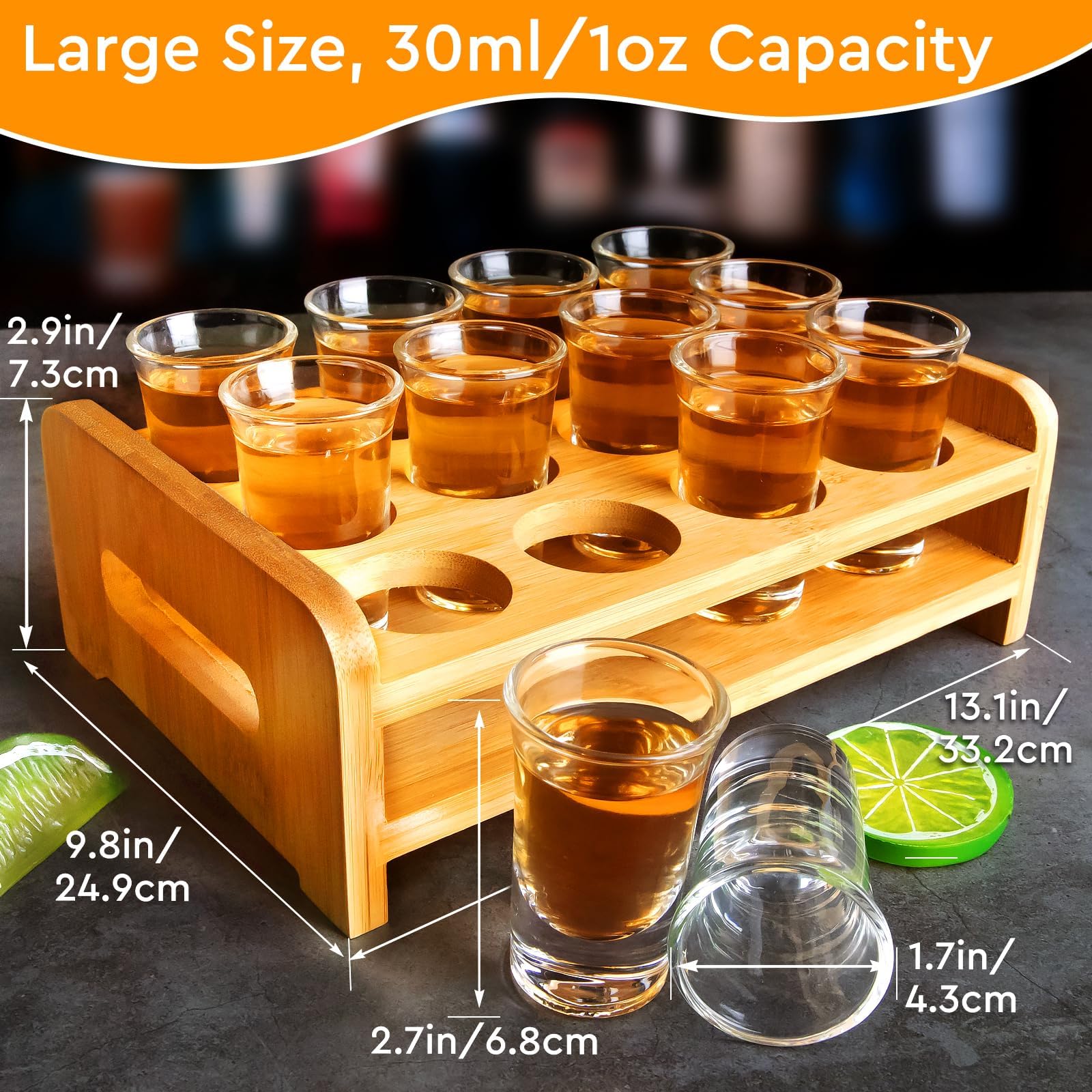 Juego de 12 vasos de chupito para servir de 30 ml, base gruesa con soporte organizador para tequila, fiesta, club, bar, hogar, restaurante, cocina, cristalería, regalo de degustación de bebidas