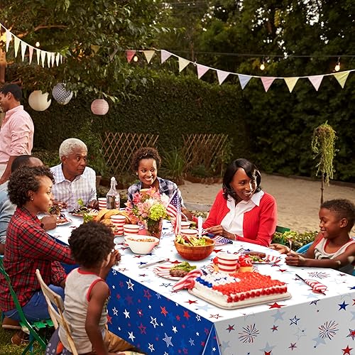 Miniatura 6 de Paquete de 3 manteles patrióticos decorativos para el Día de la Independencia del 4 de julio, fundas de plástico impresas con estrellas y fuegos