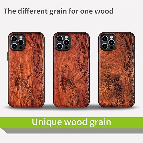 Miniatura 62 de Carveit Funda magnética de madera para iPhone 12 Pro [madera natural y TPU suave] a prueba de golpes, funda de madera única y elegante compatible