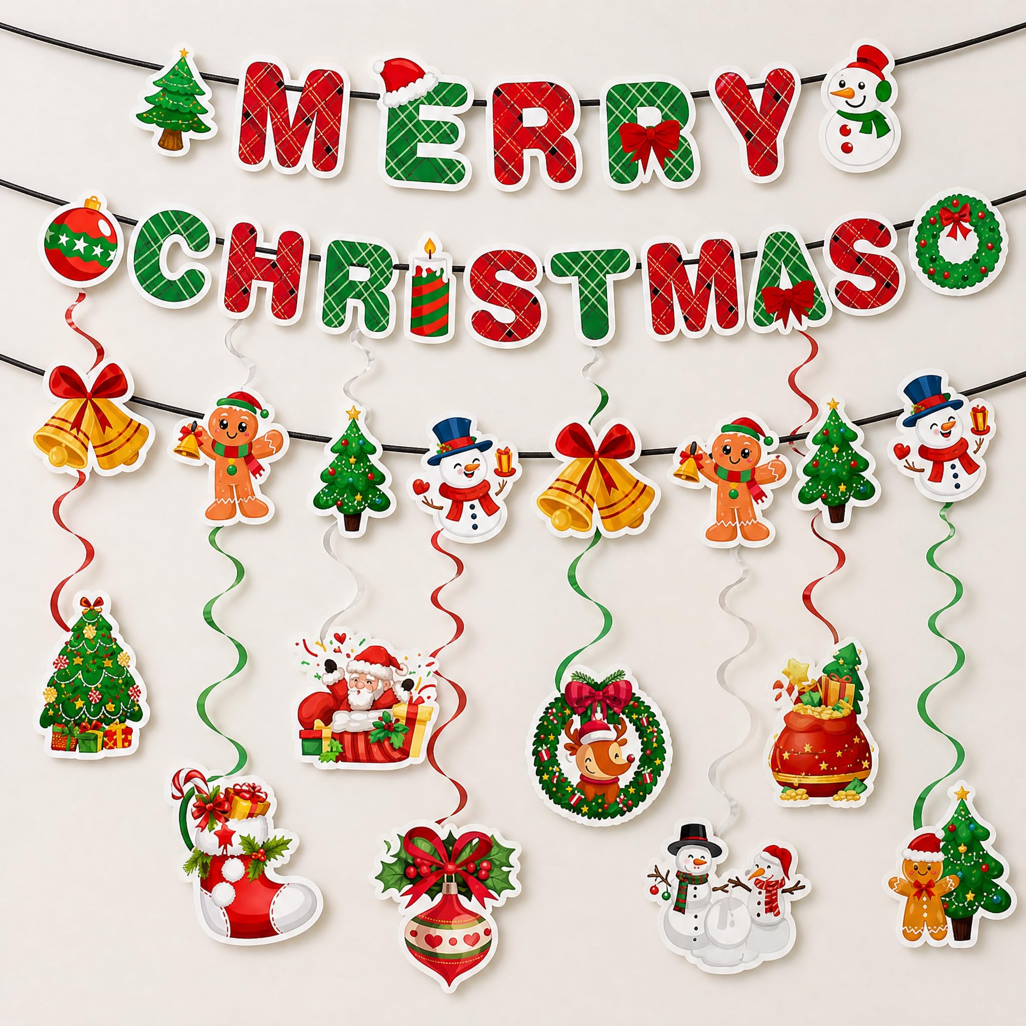 Seutgjie Merry Christmas Banner Garland Red Green Party Decoration Supplies