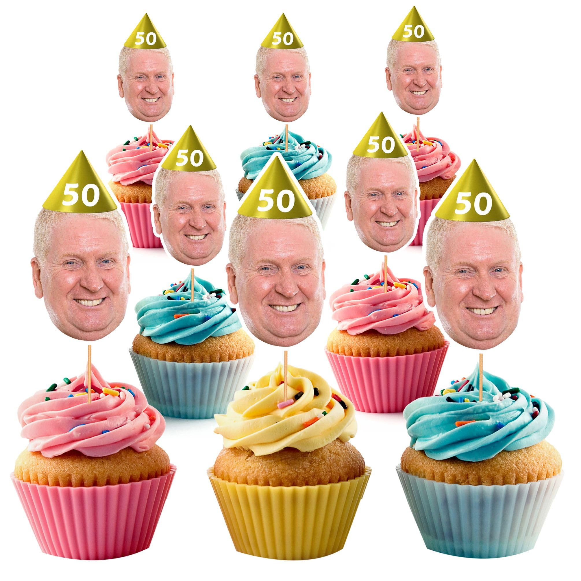Personalised Cupcake Toppers Photo Face Faces Custom Cake Topper 50th Birthday Party Decorations 40th 60th 65th For Mum Dad SPD50