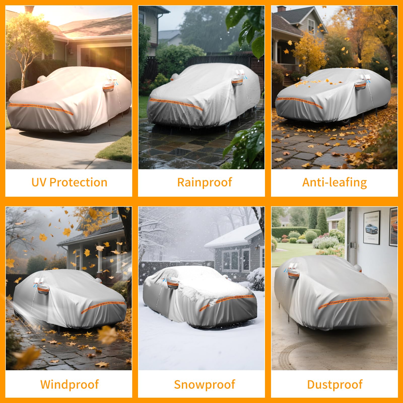 Sedan Car Cover Waterproof All Weather Heavy Duty 8 Layers Outdoor Car Covers for Automobiles with Door Zipper — view 7