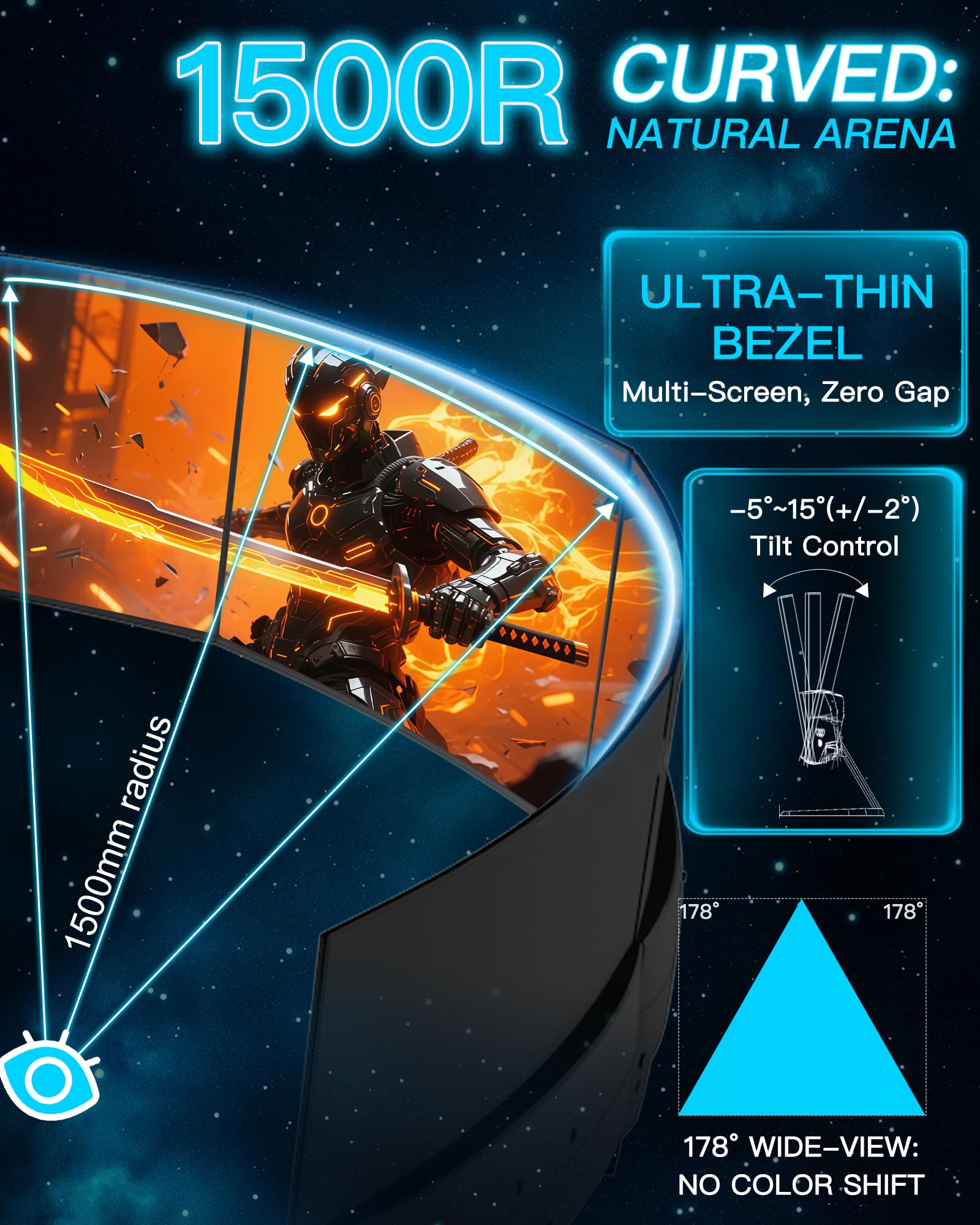 SANSUI 24 Inch Curved 240Hz Gaming Monitor FHD 1080P, 1500R Curve Computer Monitor, 124%sRGB, 3000:1 Contrast Ratio, HDR, FreeSync, MPRT 1Ms, Low Blue Light, HDMI DP ports.(ES-G24C1 PRO DP Cable Incl)