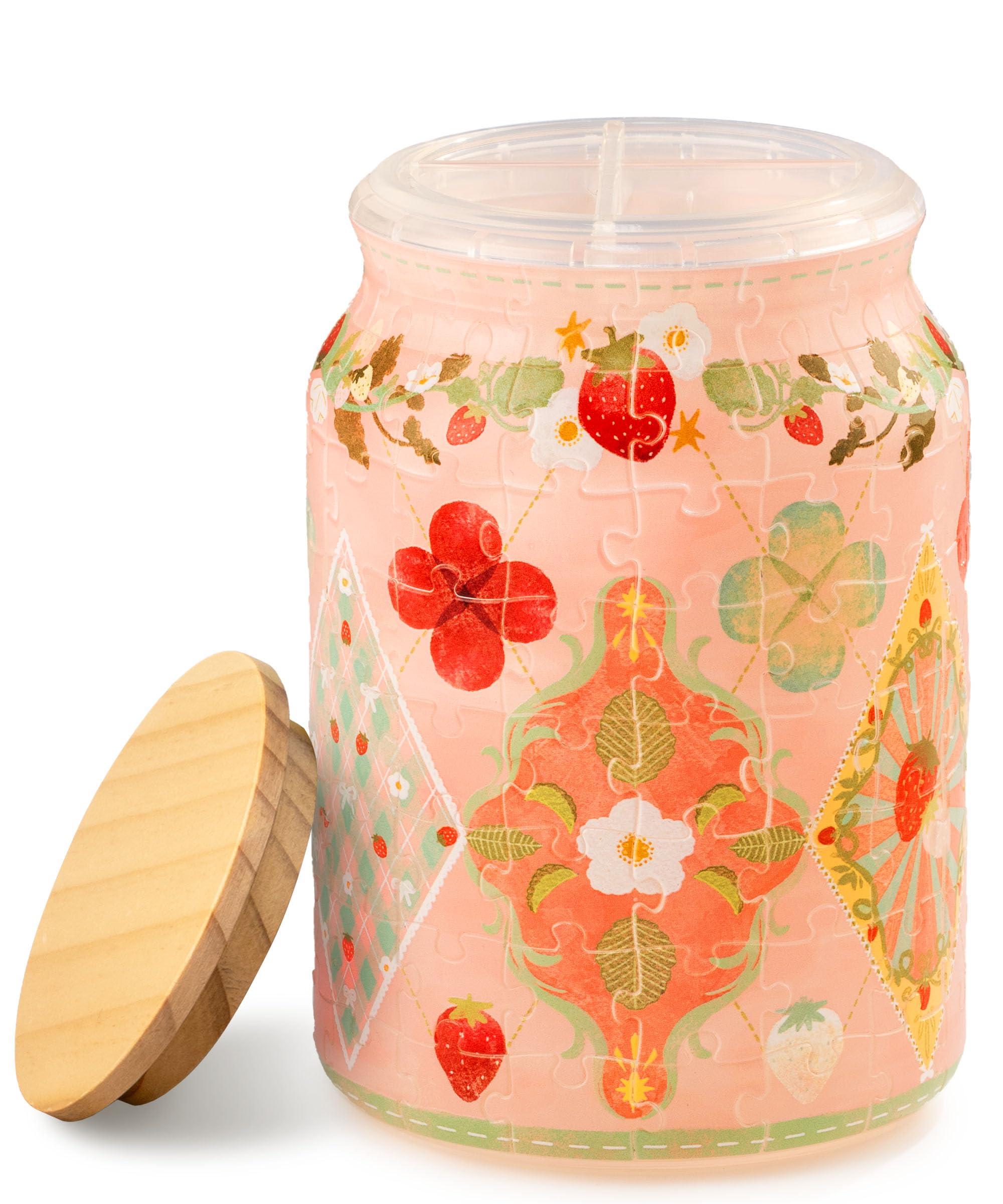 PieceRelax 3D Puzzle Jar 128 Plastic Pieces for Adults - Sweetness of Strawberry Use Includes Divider Pen & Utensil Holder with Wooden Lid Dining,
