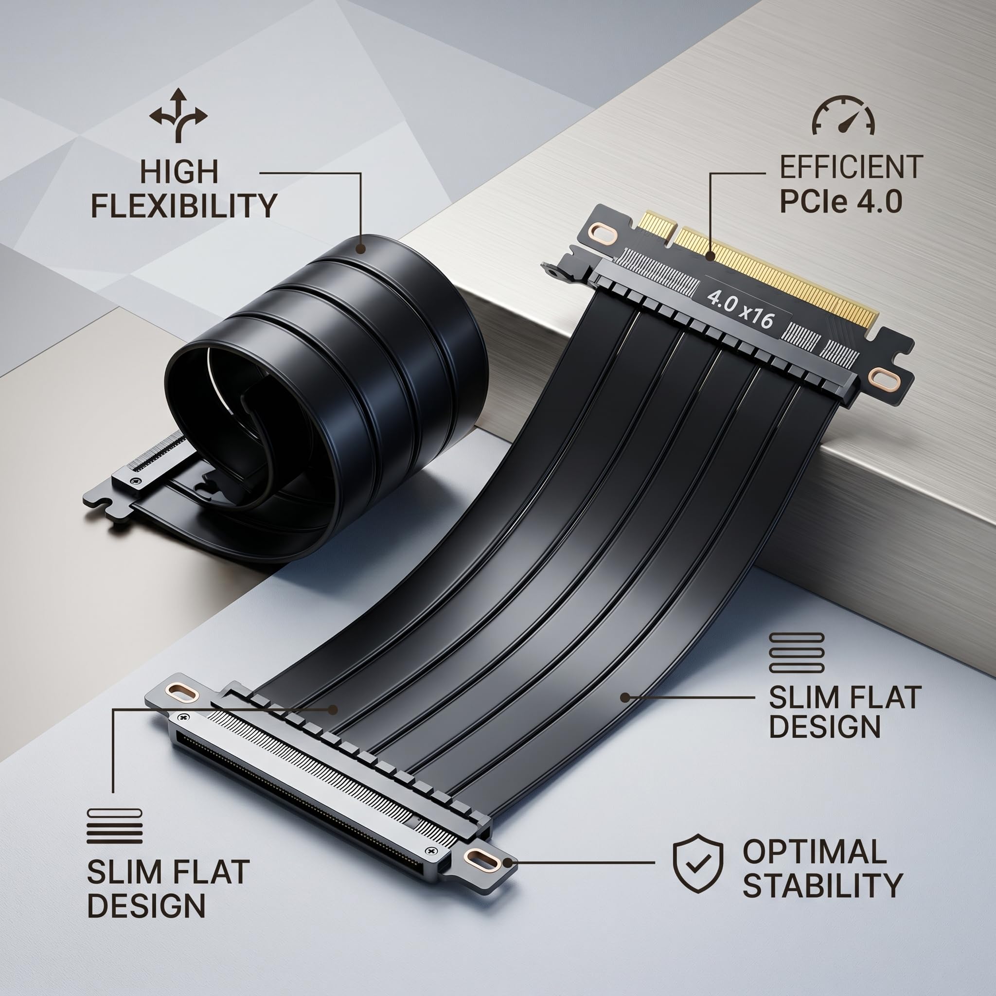 PCIE 4.0 X16 Cavo di Prolunga Flessibile Ad Alta velocità, Cavo di Prolunga VGA PCIE 4.0 Inverso a Doppia Faccia da 180 Gradi per Scheda Grafica GPU, Trasmissione 128 Gbps (Nero)