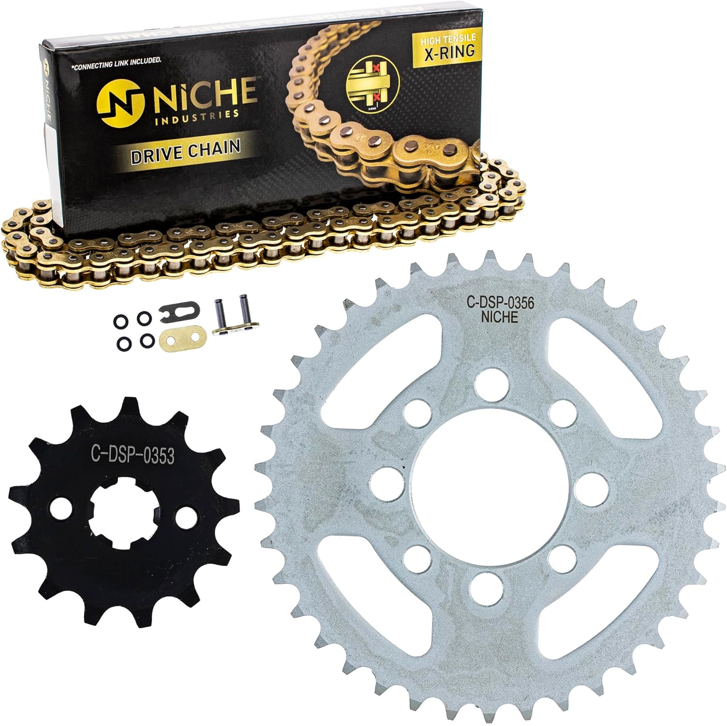 NICHE Drive Sprocket Chain Combo for Kawasaki KLX110 KLX110L Front 13 Rear 38 Tooth 420 X-Ring 90 Links