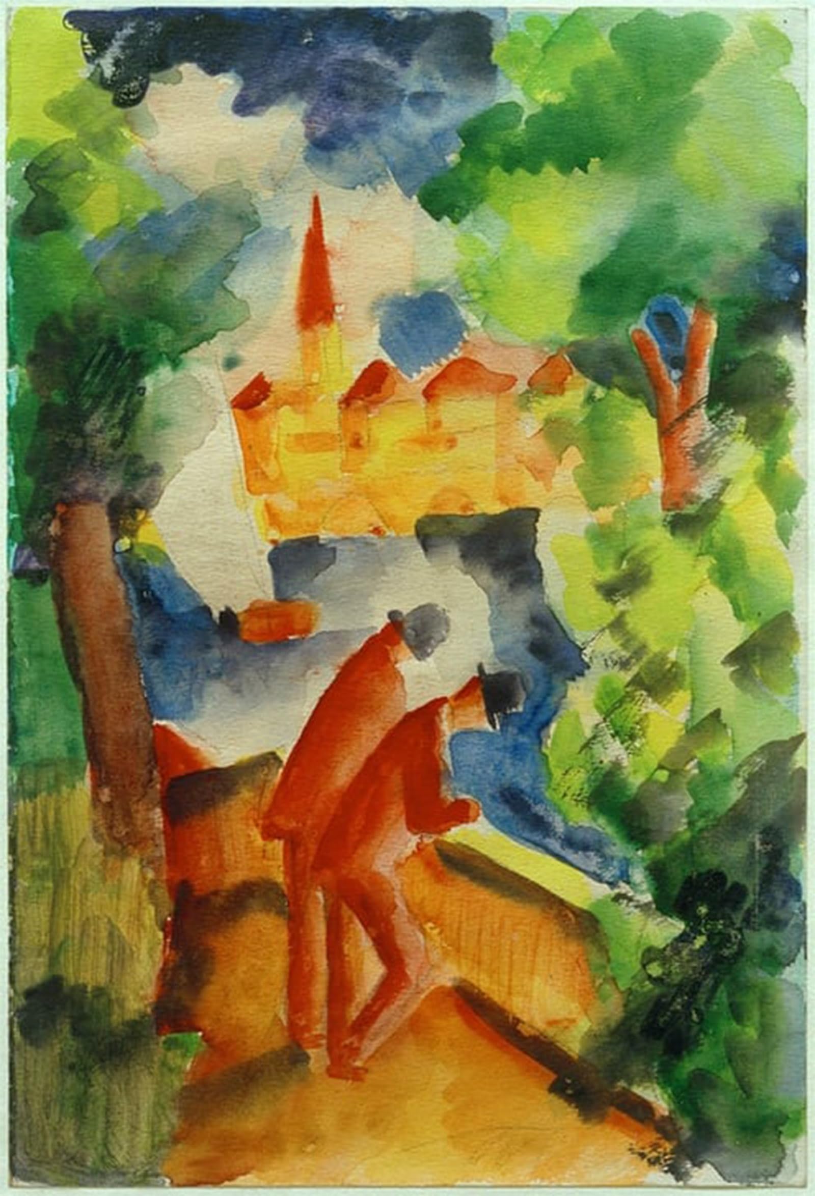 POSTERIIk Vintage Art Print Images Pictures Print Men on the Terrace by the Lake by August Macke Modern Colour Posters for Office Home Decor 60x90cm