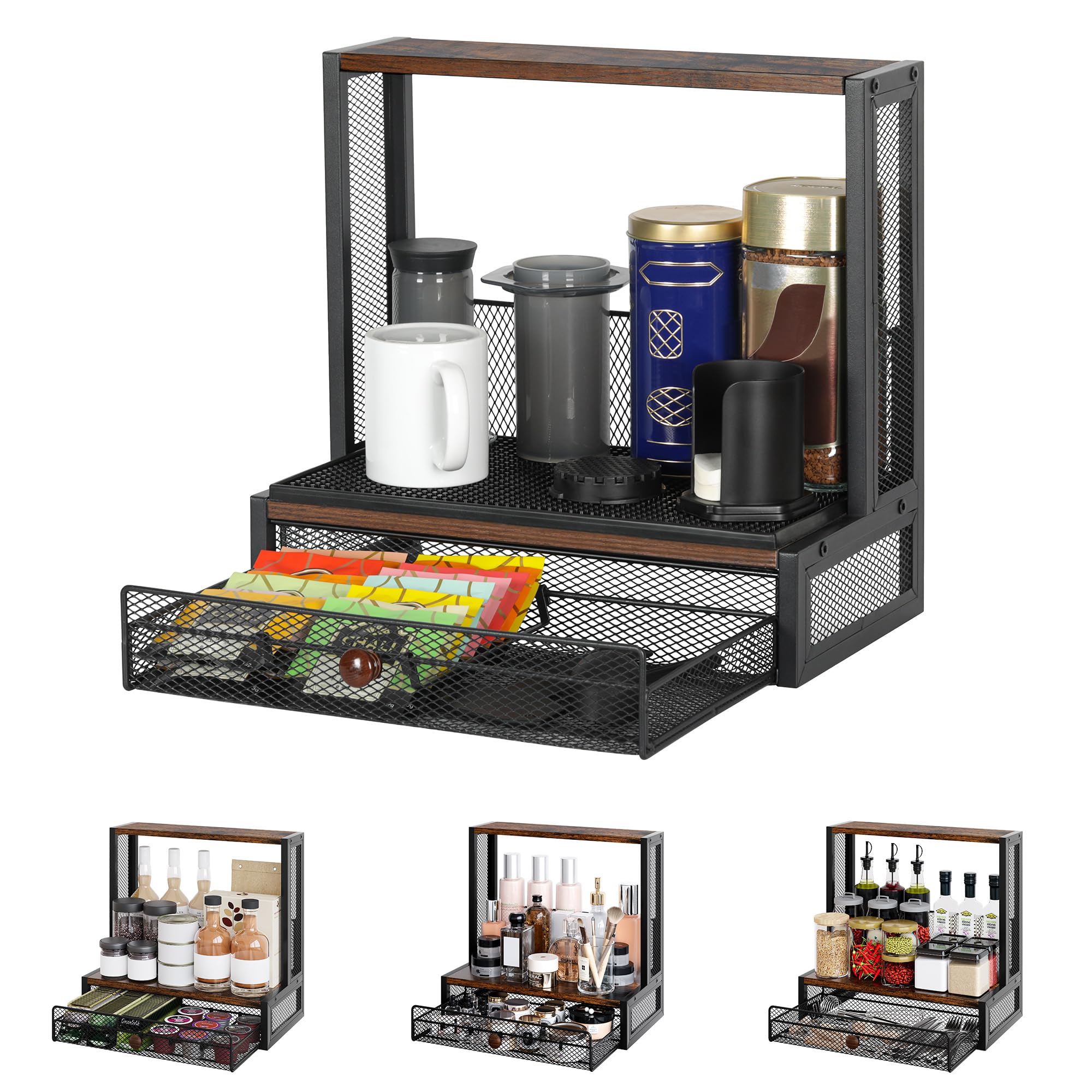 TQVAI Organizer per bar, compatibile con modelli originali/Go/XL, include tappetini antigoccia, stazione caffè da banco con cassetto scorrevole per controllo del flusso, nero/antico
