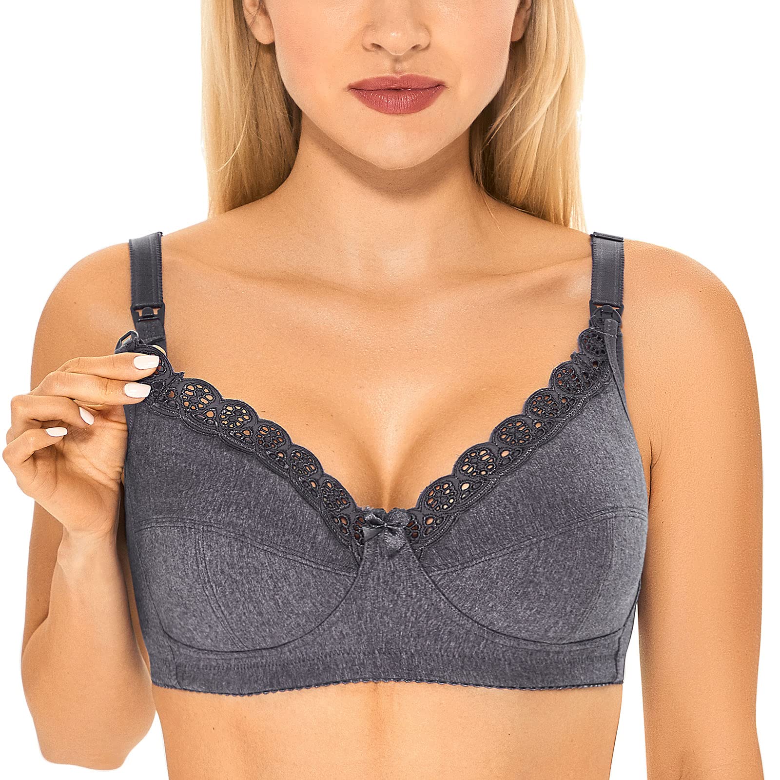 Gratlin Women's Nursing Bras Cotton Plus Size Maternity Wireless Comfort Breastfeeding Bra — view 11