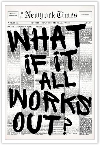 DVBOCS Póster de periódico retro en blanco y negro con texto en inglés What If It All Workout, lienzo para pared, cita positiva, impresiones