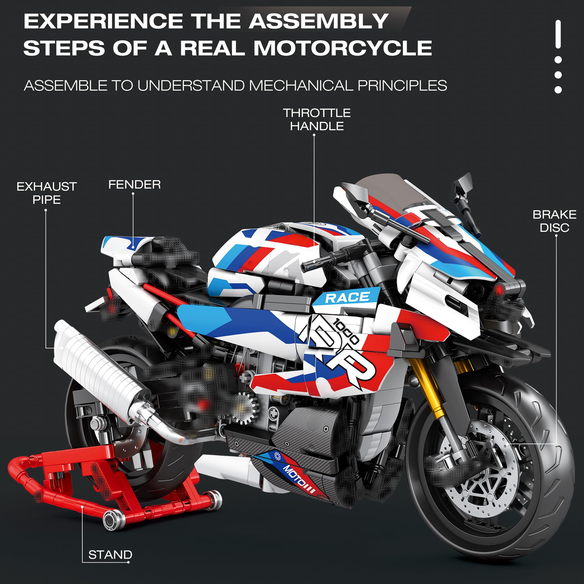 JOMIOD Technik Motorrad für 1000 RR Motorrad Modell, 998 Klemmbausteine Technik Geländemotorrad Bausteine, Superbike für Erwachsene