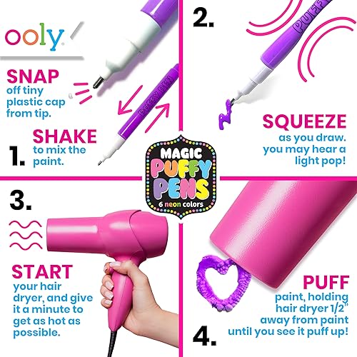 Miniatura 2 de Ooly Puffy Paint Neon Gel Pens Set of 6 & Sketchbook Bundle, 3D Foam Texture Painting Magic Puffy Pen, Creative and Fun Pens for Kids Arts and