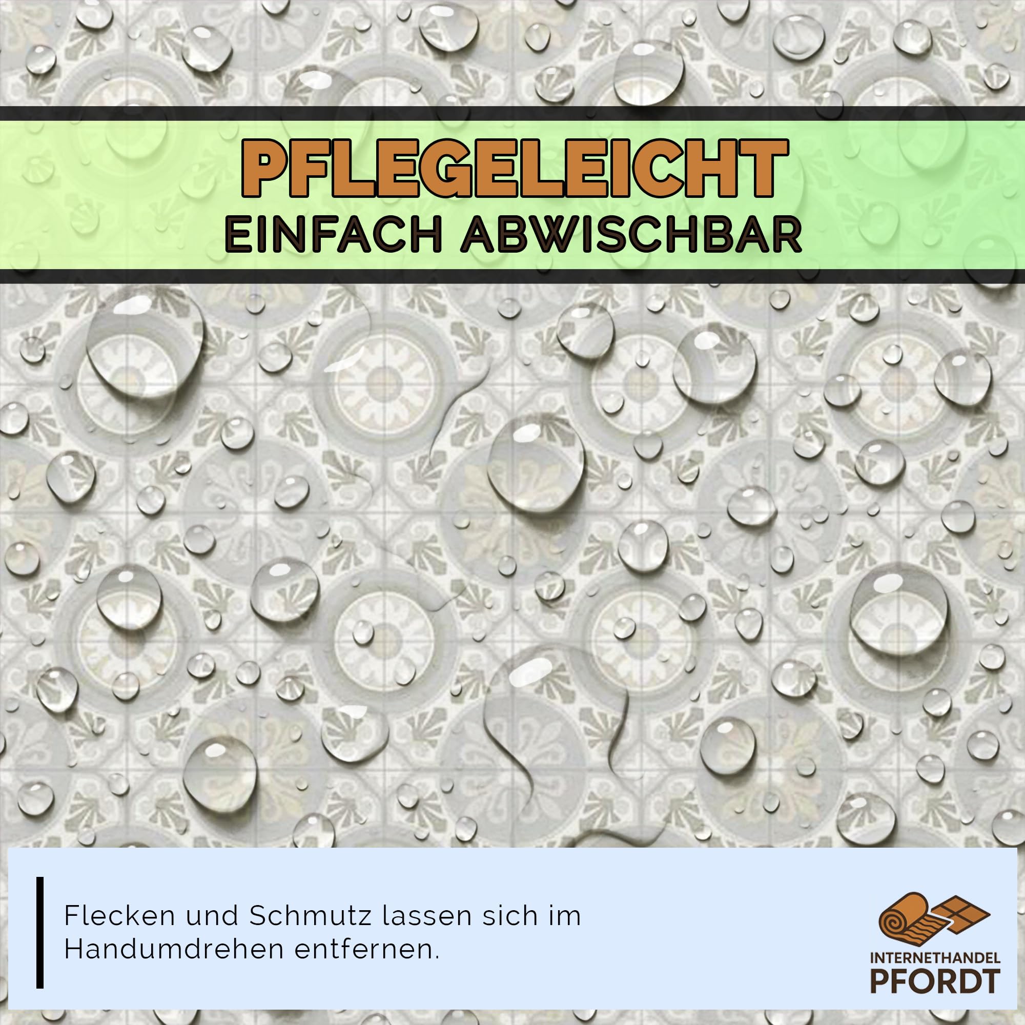 CV Bodenbelag Fliese Lagos, 350x200 cm, pflegeleichter PVC Vinylboden in Fliesenoptik, Meterware für Küche und Wohnzimmer