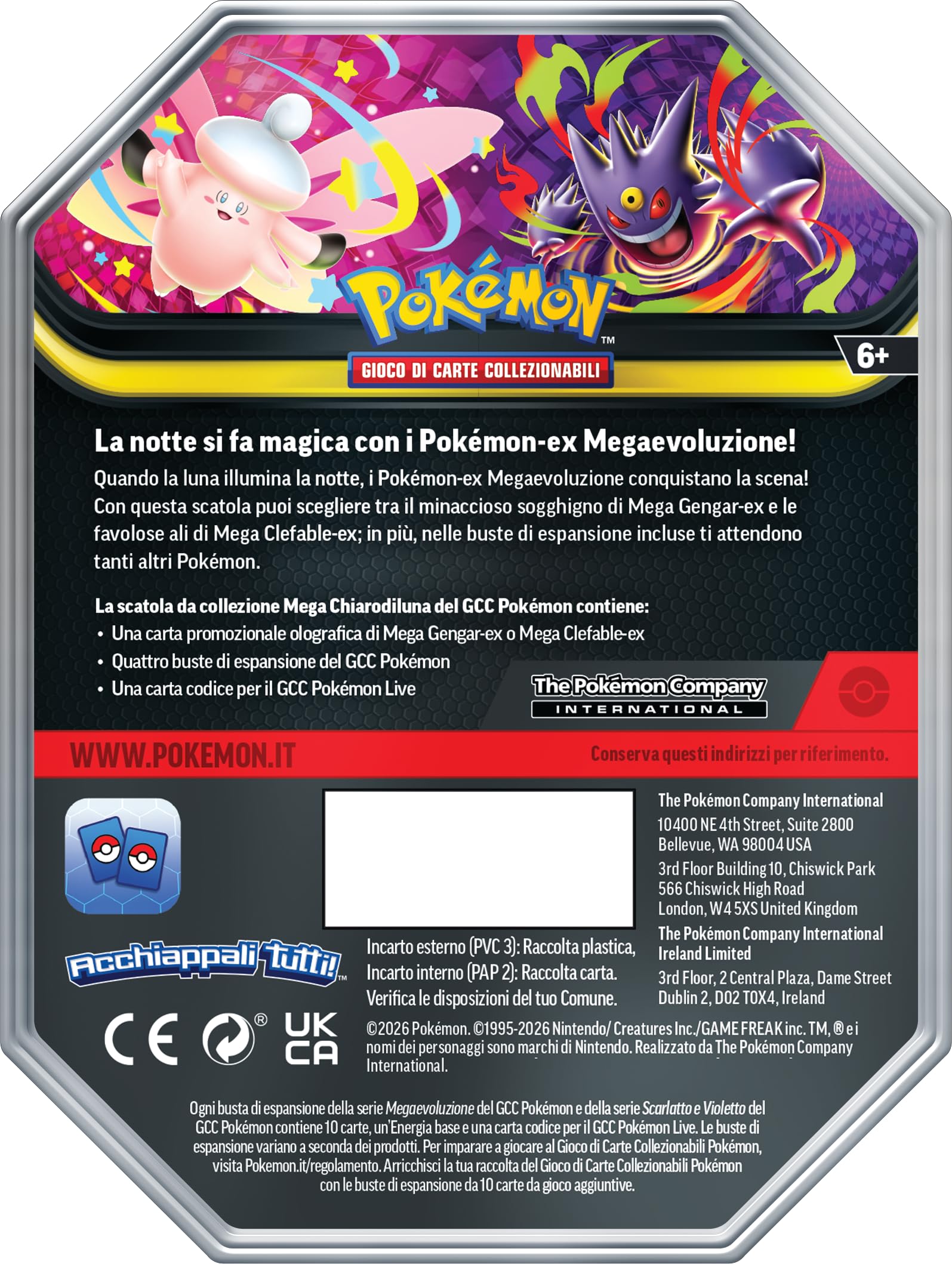 Pokémon: scatola da collezione Mega Chiarodiluna - Mega Clefable-Ex del GCC Pokémon (4 buste di espansione e 1 carta promozionale olografica), Edizione in Italiano