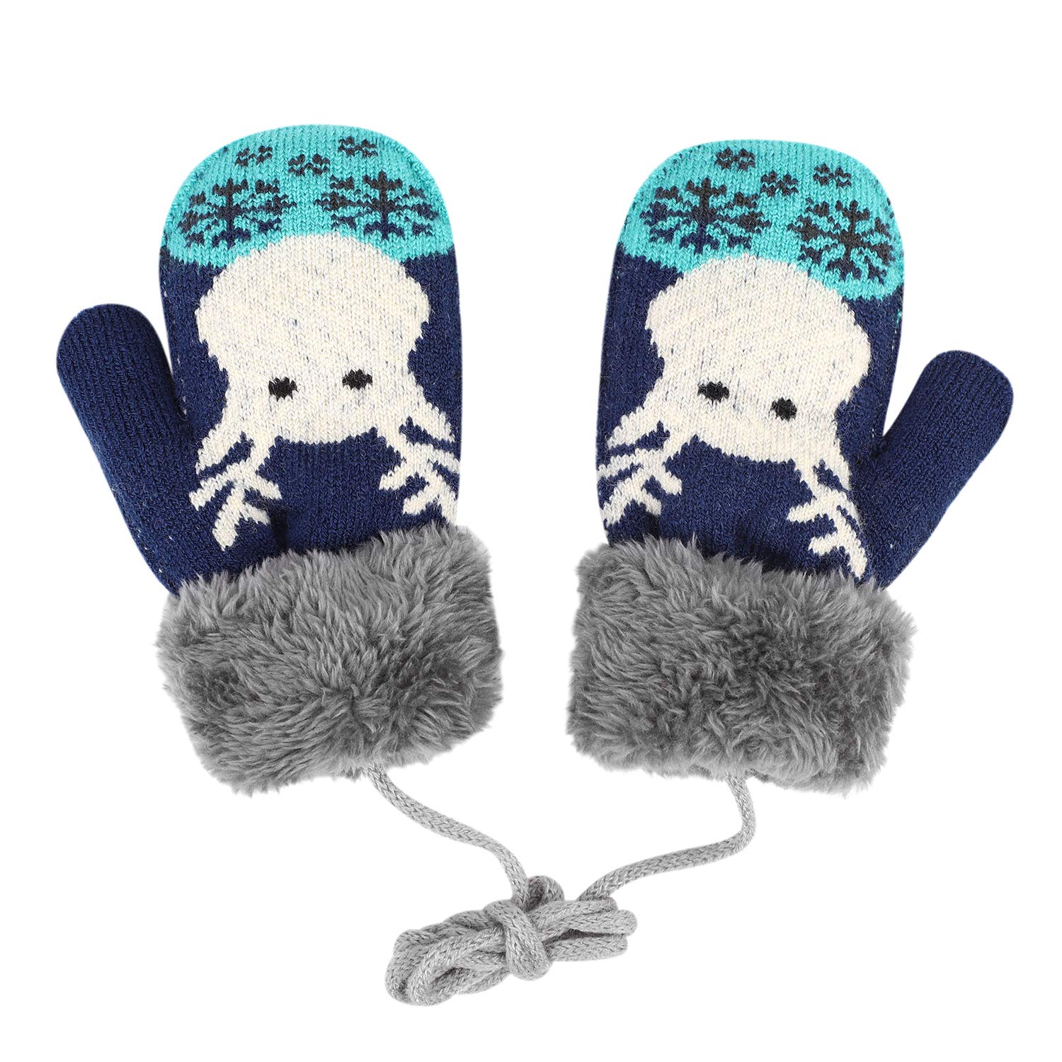Moufles Enfant Hiver IBluelover - Doublure Polaire, Corde Autour Du Cou, Tailles 1-5 Ans, Cadeau Noël