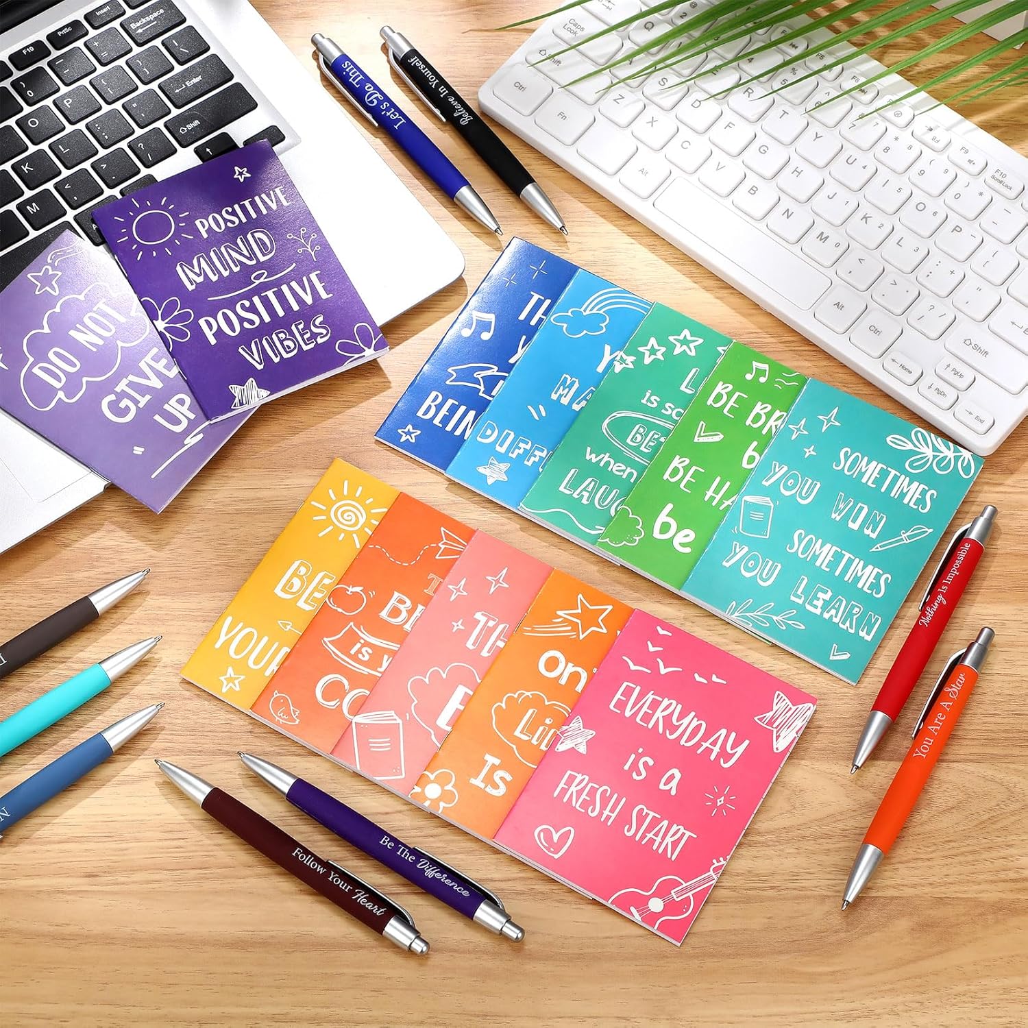 Yeaqee 72 Pcs Motivational Pens Notepads Gifts Set Inspirational Quote Ballpoint Pen Small Notebook Mini Journal Bulk Present Idea for Teacher Coworker Gifts Women Office School(Uplifting) - Image 2