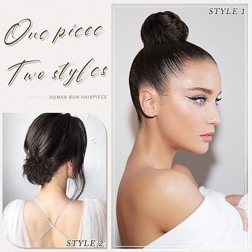 Miniatura 2 de RUWISS Extensiones de cabello largo y fino para mujer, moño despeinado, recogido, cabello humano real, elegante, moño largo para mujer, 0.88 oz