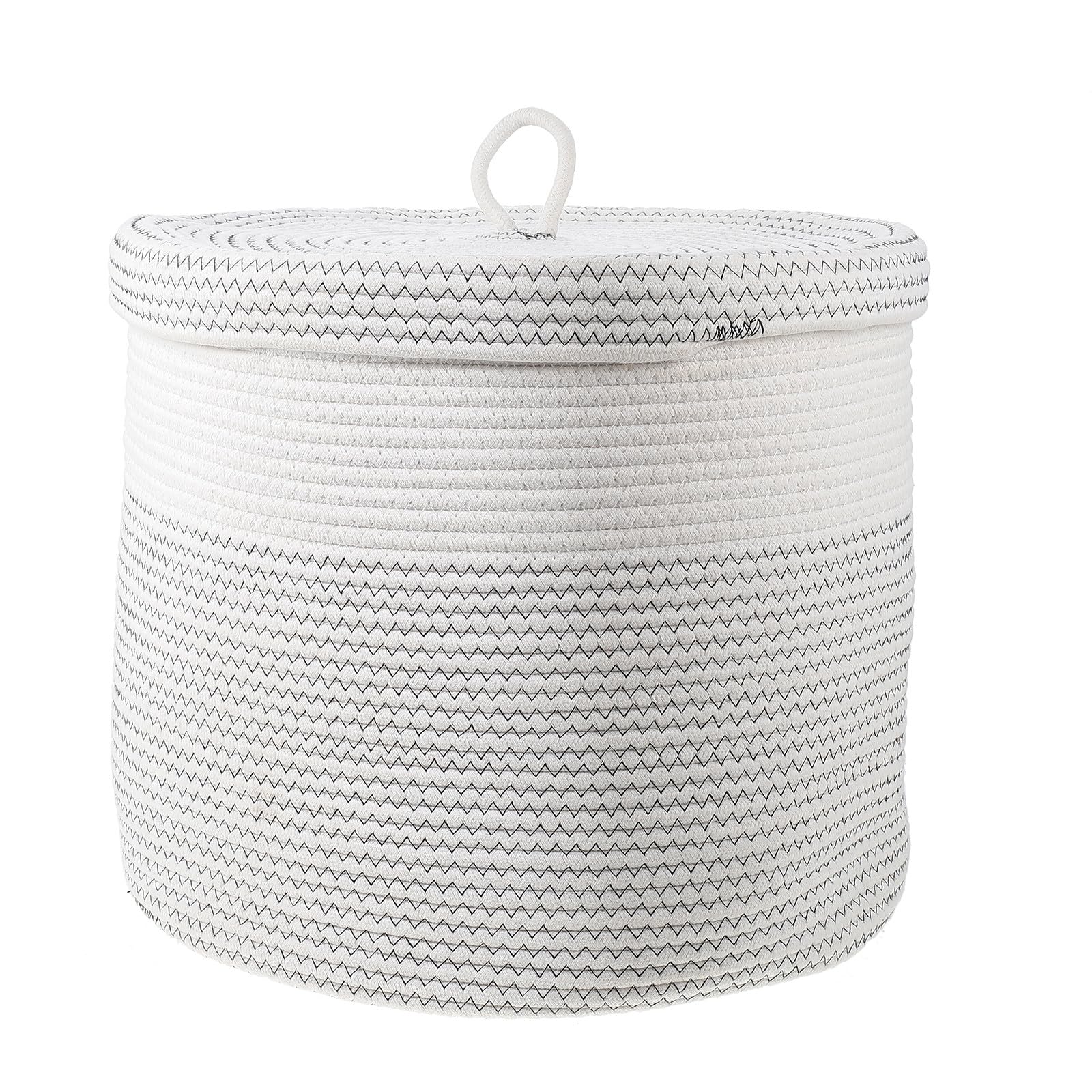 Cesta de Almacenamiento Tejida de Color Claro con Tapa 40,5x35,5 Cm | Algodón Trenzado, Ligera, para Armario y Estudio, Apta para Toallas y Material de Manualidades