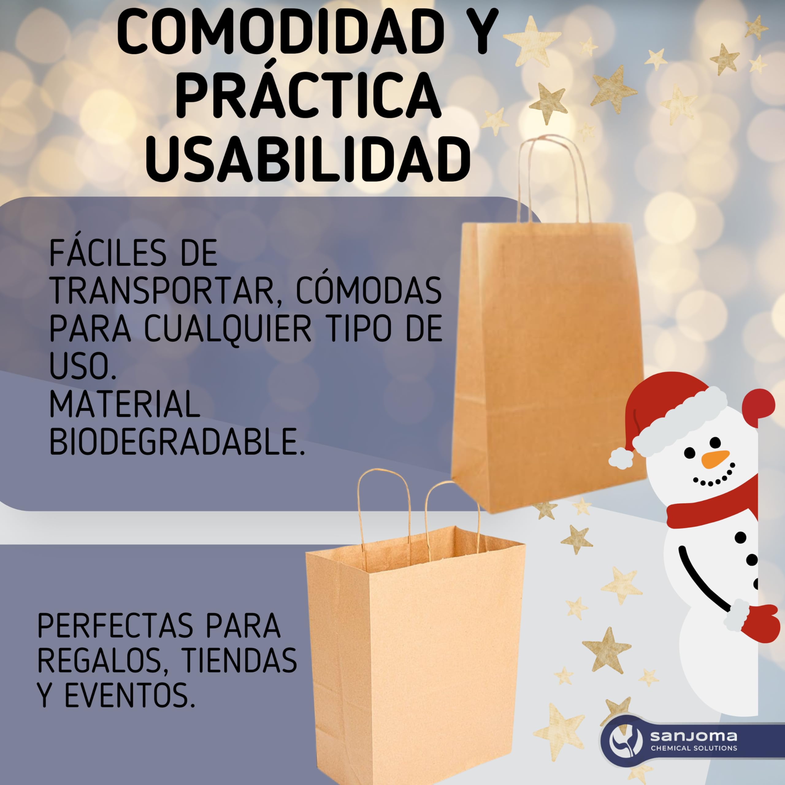 SANJOMA 250 Bolsas Sos Con Asas | Recicladas y Biodegradables | Bolsas De Papel Kraft Para Regalos, Color Natural | Saco Presente | Bolsas Kraft Ecológicas Y Reutilizables | Tamaño 32+16x43 Cm (250)