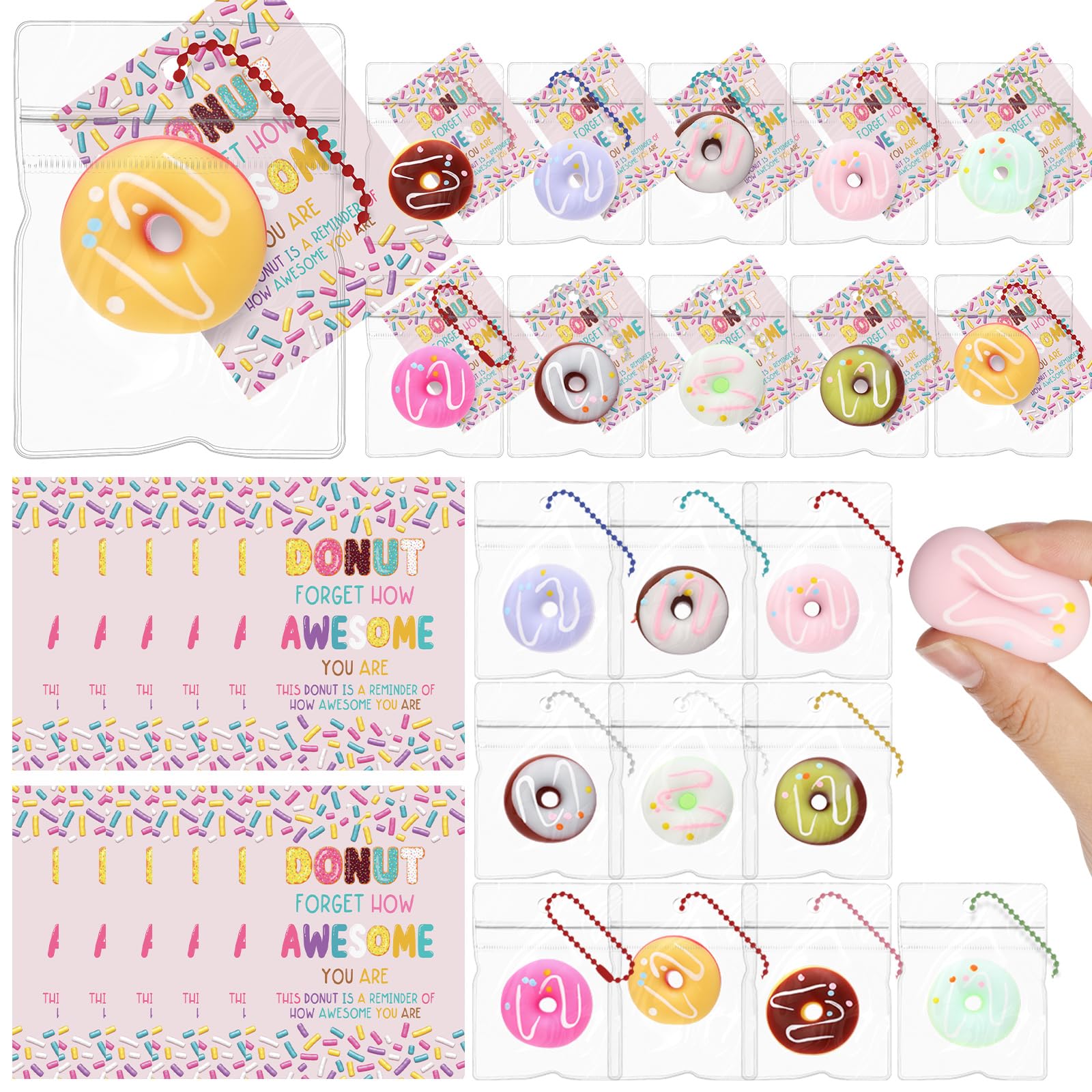 Wettarn 30 Sets Donut Fidget Keychains with Cards, Student Gifts | Cute Classroom Rewards for Students, Ideal Teacher Gifts, Back to School Favors, Prize Box Fillers and Encouragement Gifts