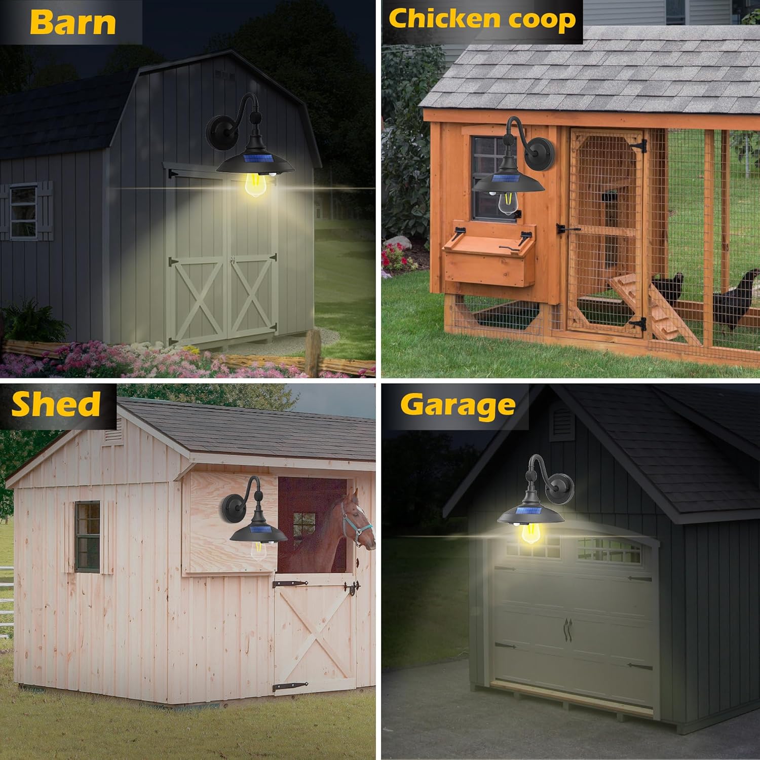 LeiDrail Solar Barn Lights, Aluminum Rustic Vintage Solar Garage Lights with 3 Lighting Modes & Motion Sensor, Waterproof Outdoor Solar Gooseneck Lights for Barn Shed Chicken Coop Patio (2 Pack)