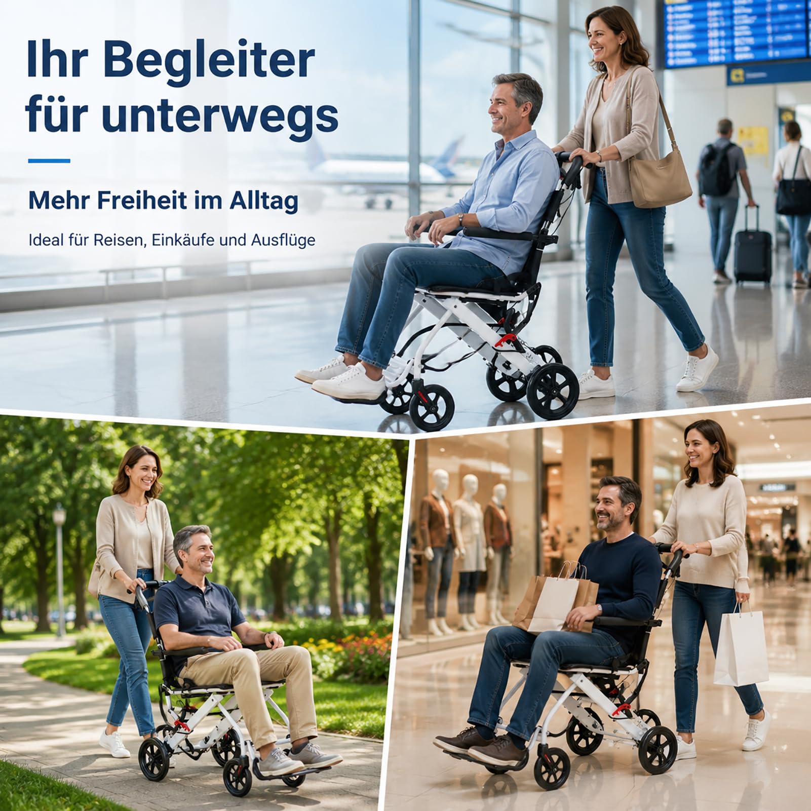 Leichtgewicht Rollstuhl Faltbar | Nur 8,2 kg, kompakt faltbar für Reisen und Alltag. Mit Sicherheitsgurt, PU Rädern und stabilem Carbonstahlrahmen.