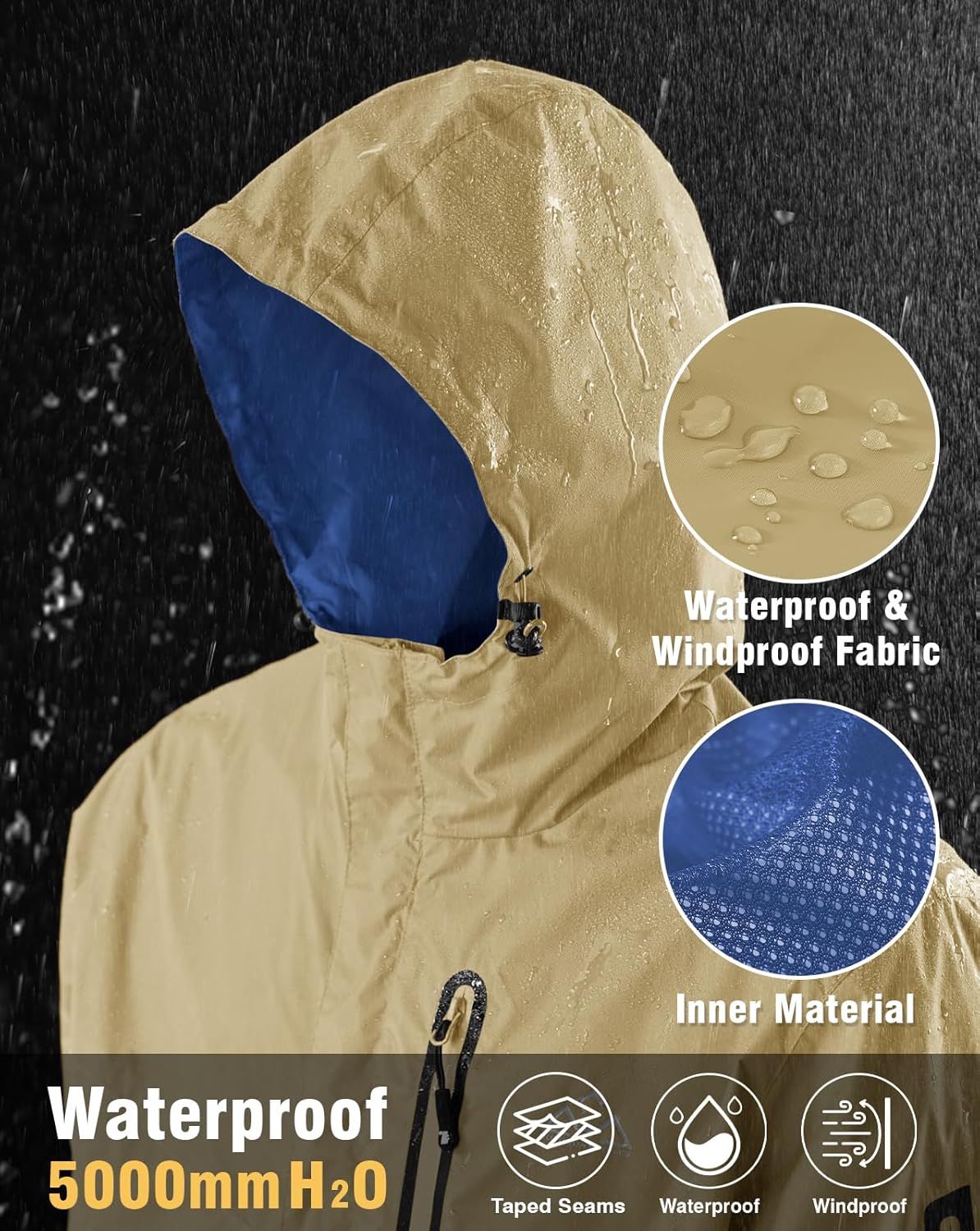 TBMPOY Men's Lightweight Rain Jackets Waterproof Raincoat with Hood Running Cycling Hiking Outdoor Windbreaker - Image 5