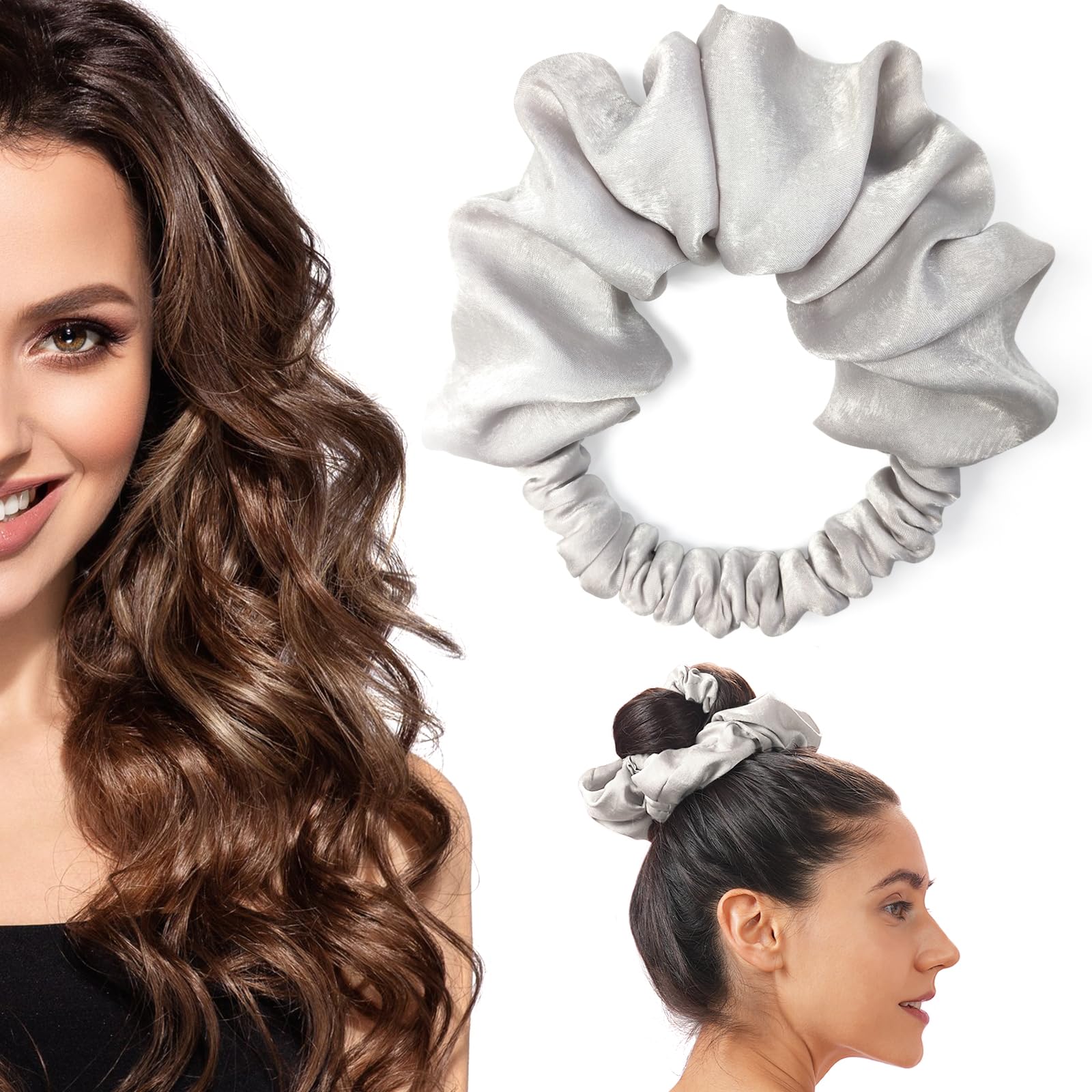 BLINKEEN Heatless Curling Scrunchie, Heatless Hair Curler to Sleep In, No Heat Curls for Long Hair, Soft Sleep Hair Roller (Light Grey)